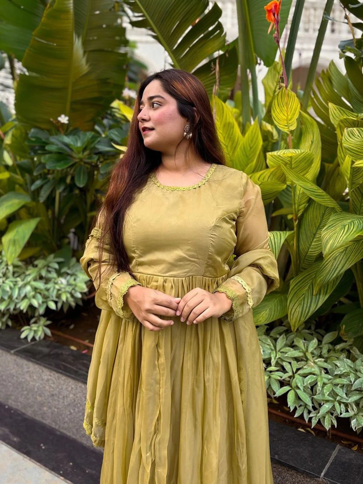 Odette Green Organza Solid Stitched Salwar Suit Set For Women - Image 2