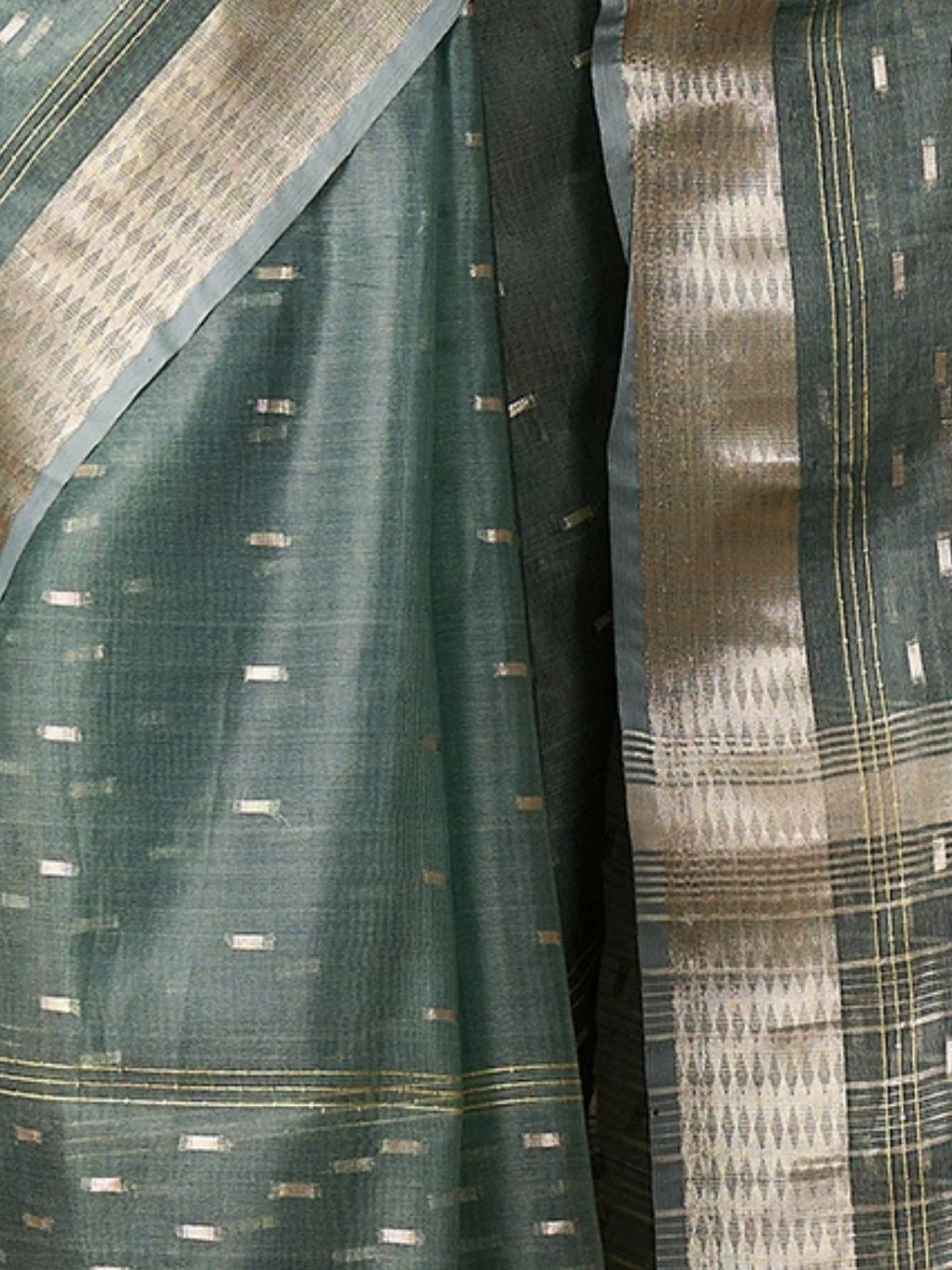 Odette Green Organza Woven Saree With Unstitched Blouse For Women - Image 6