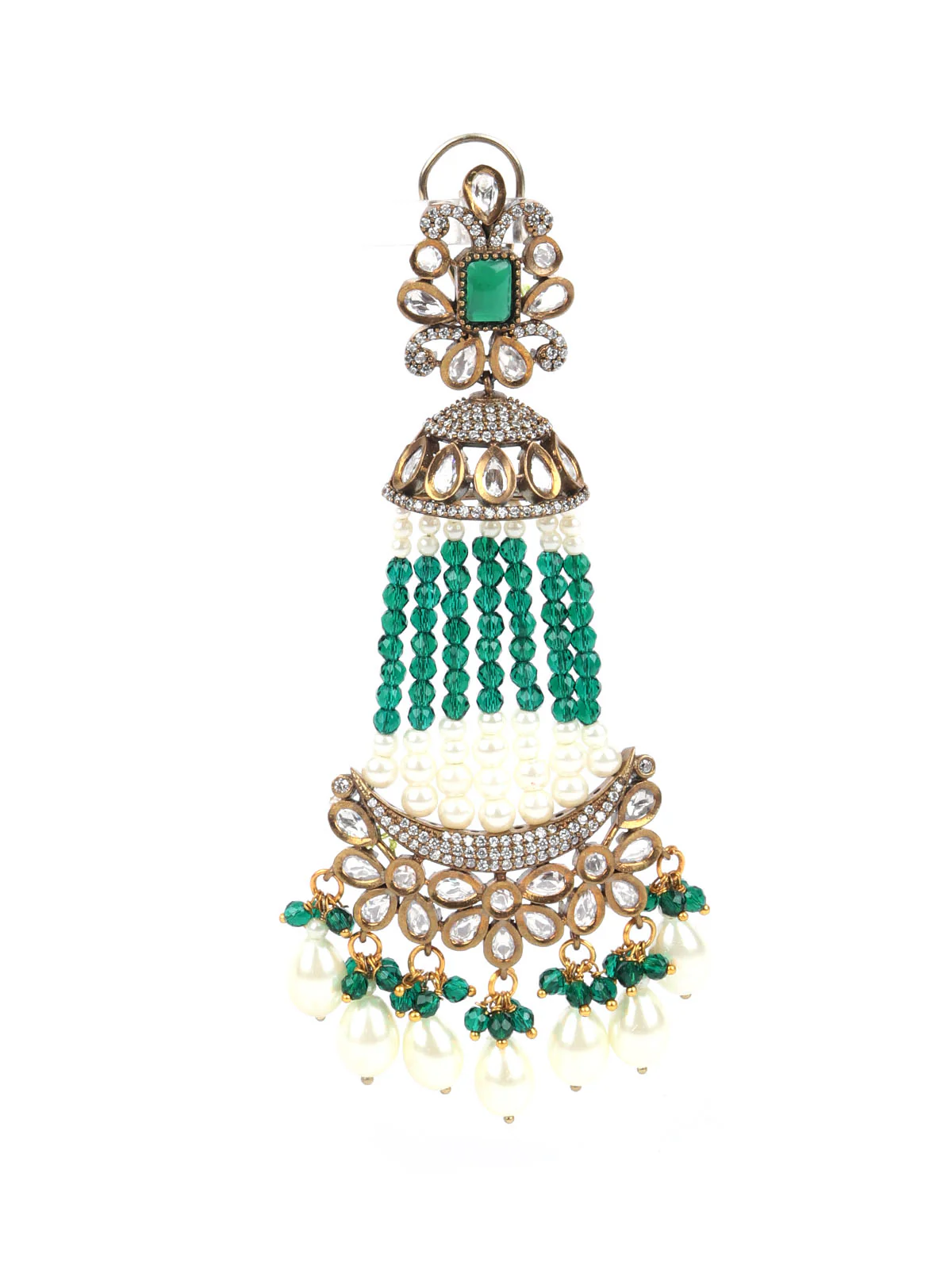 Odette Green Pearls Gold-Plated Dangler Earrings For Women - Image 4