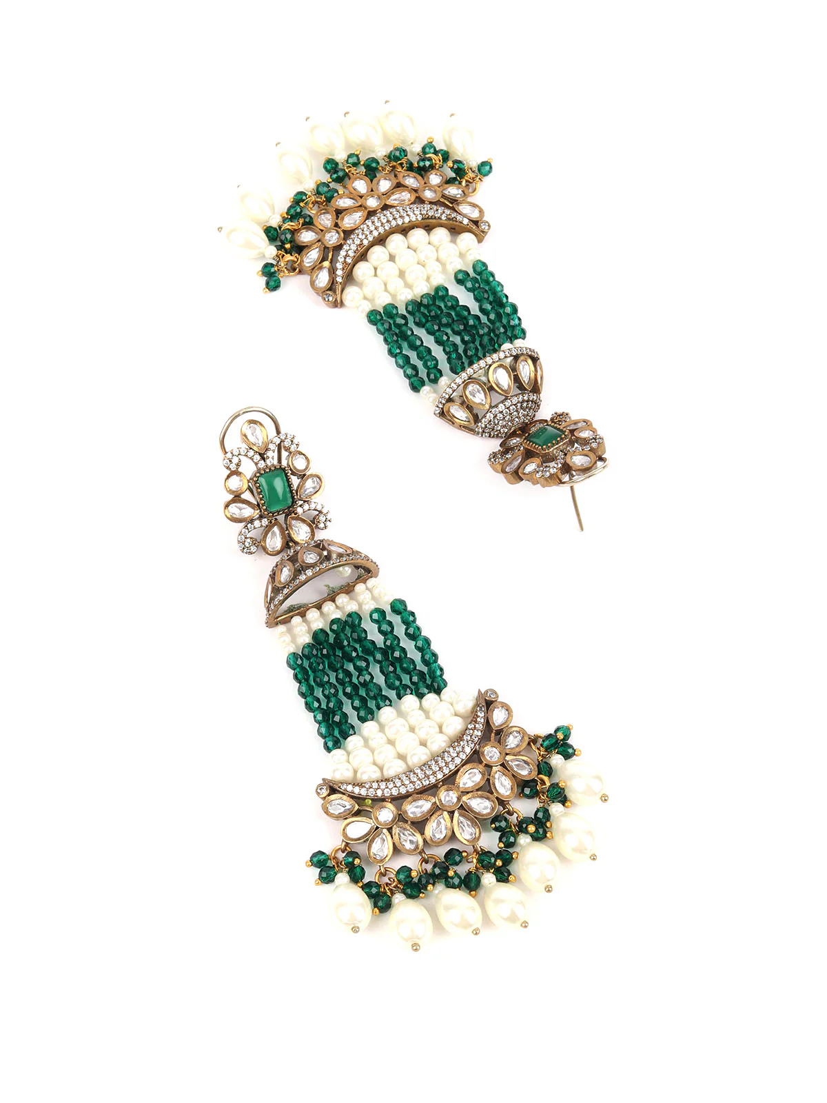 Odette Green Pearls Gold-Plated Dangler Earrings For Women - Image 8