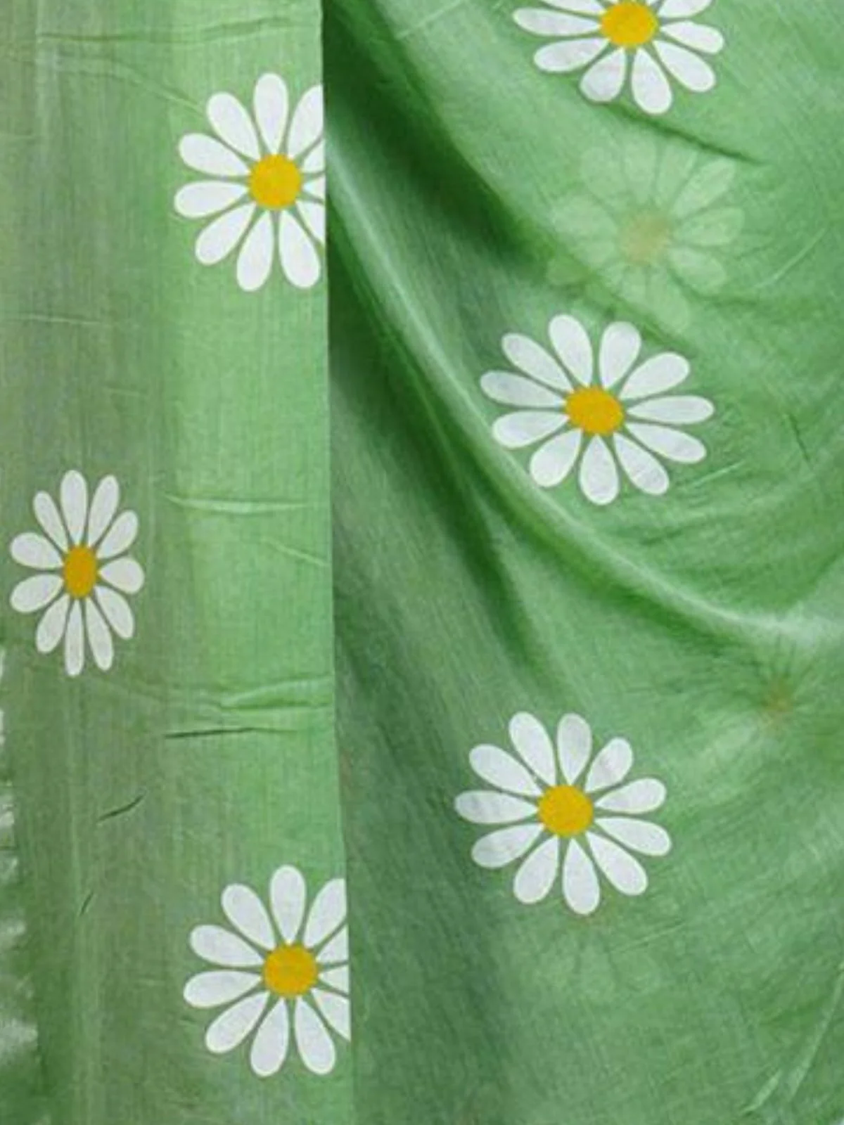Odette Green Printed Cotton Saree With Unstitched Blouse For Women - Image 5