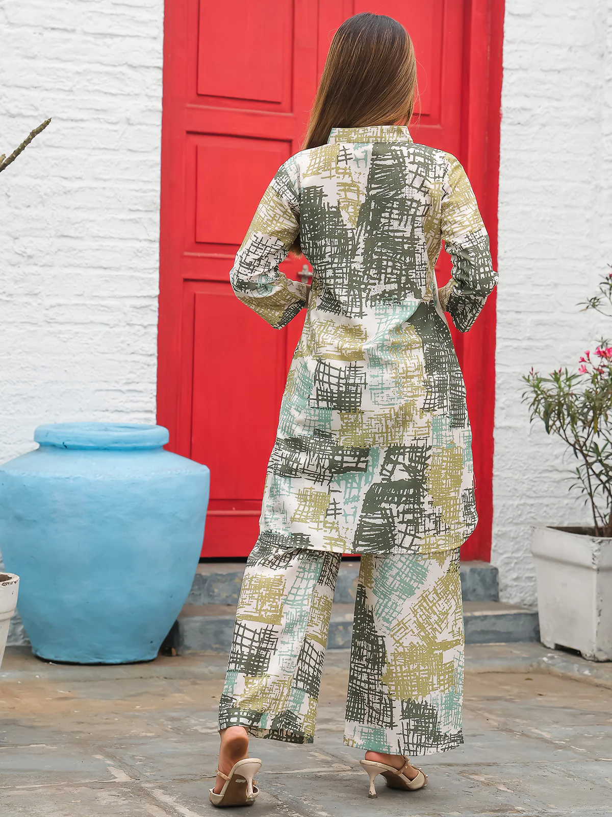 Odette Green Cotton Printed Stitched Co Ord Set for Women - Image 4