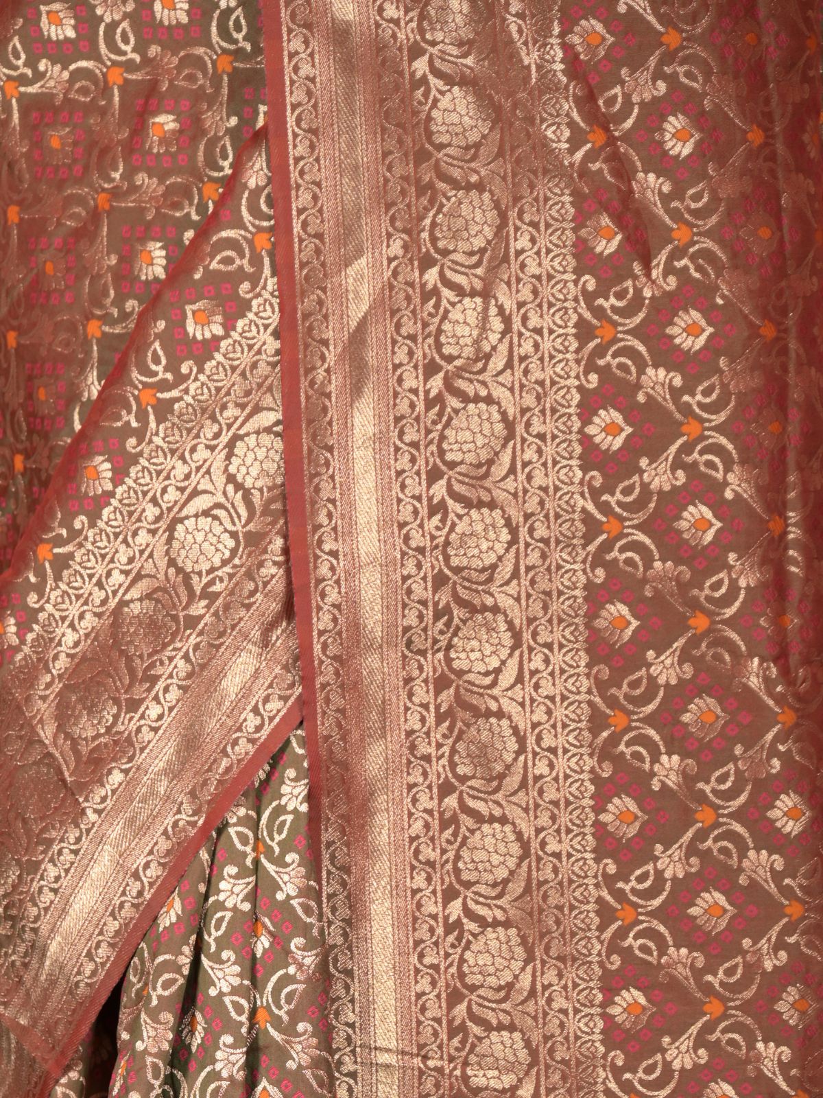 Odette Red Shaded Silk Blend Woven Saree with Unstitched Blouse for Women - Image 5