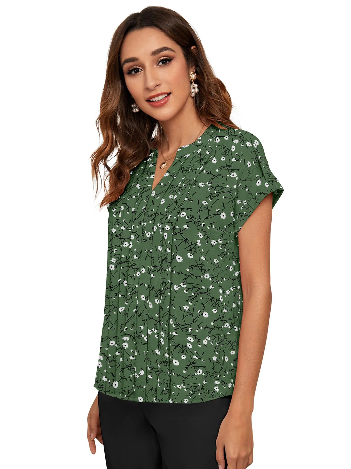 Odette Green Cotton Blend Printed Top For Women - Image 3