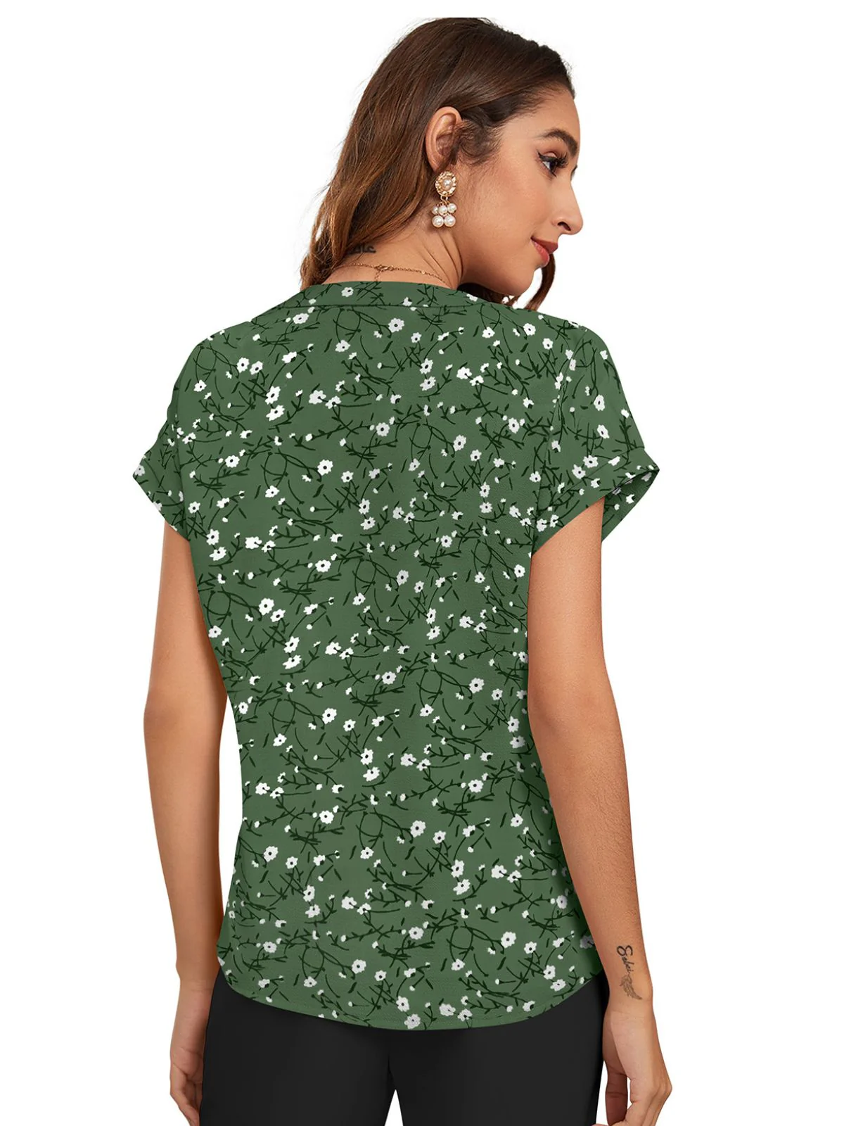 Odette Green Cotton Blend Printed Top For Women - Image 4