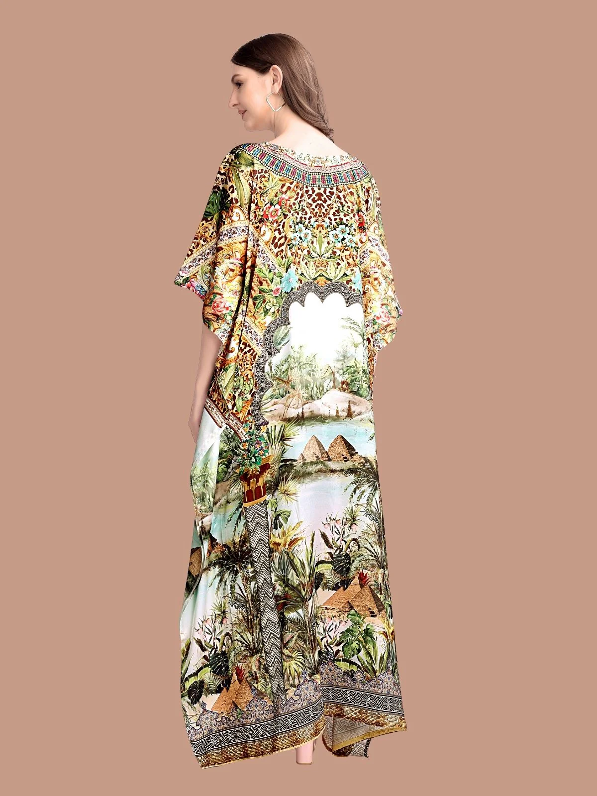 Odette Green Satin Printed Kaftan For Women - Image 3