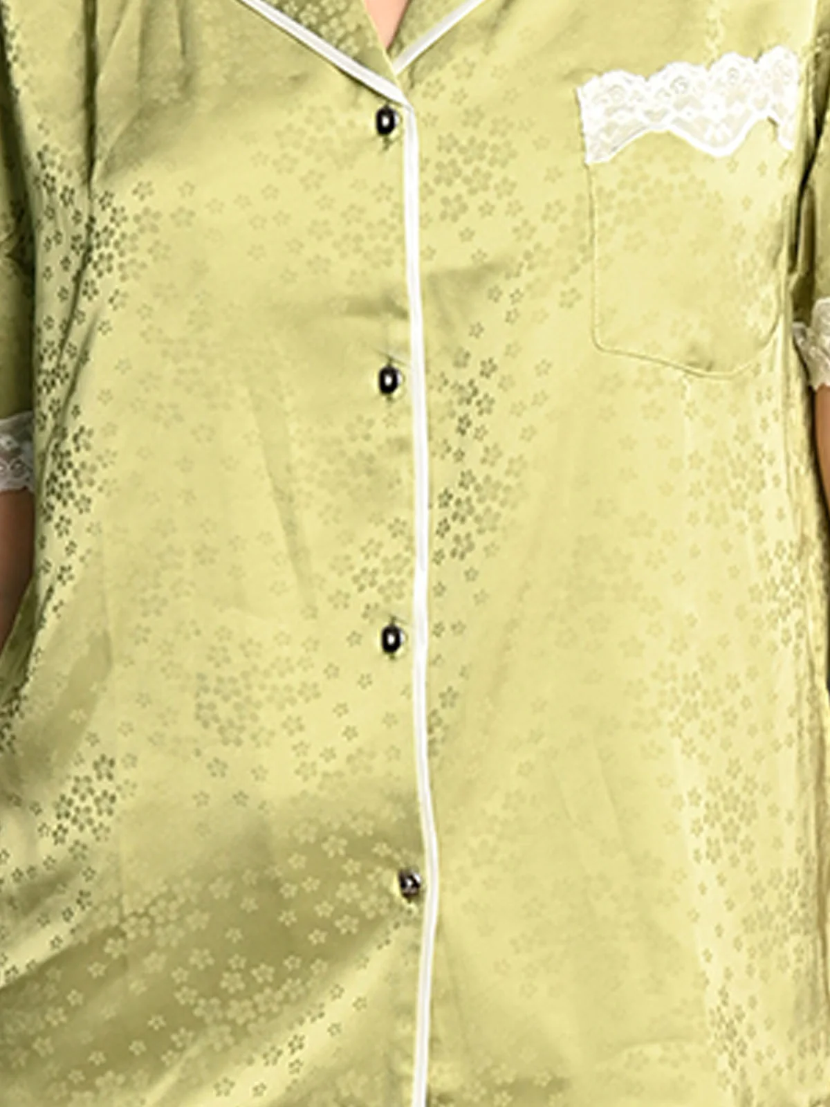 Odette Green Satin Printed Night Suit Set For Women - Image 5