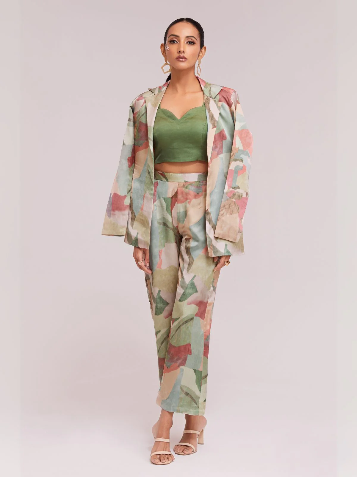 Odette Green Satin Printed Stitched Co-Ord Set For Women - Image 3