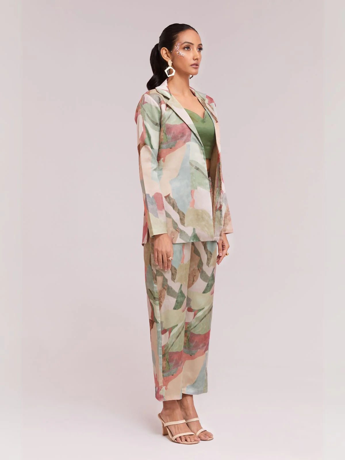 Odette Green Satin Printed Stitched Co-Ord Set For Women - Image 4