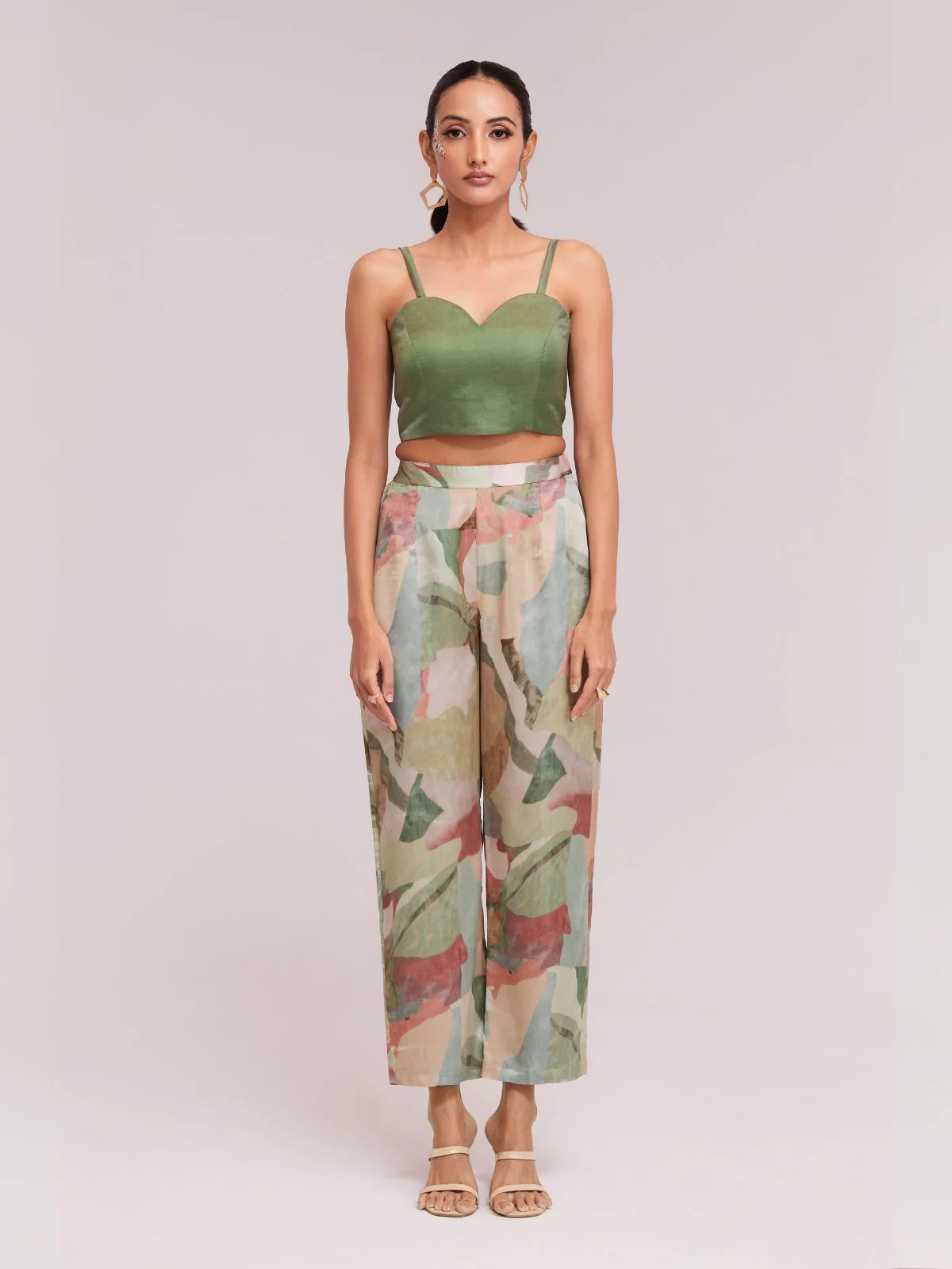 Odette Green Satin Printed Stitched Co-Ord Set For Women - Image 6