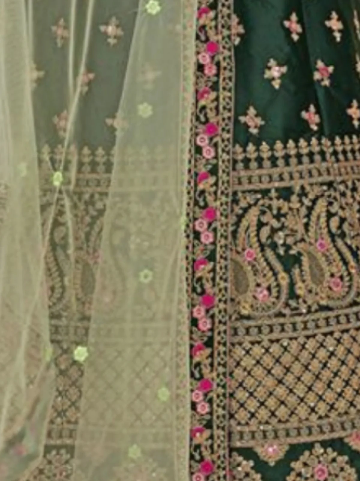 Odette Green Satin Silk Embroidered Semi-Stitched Lehenga For Women - Image 5