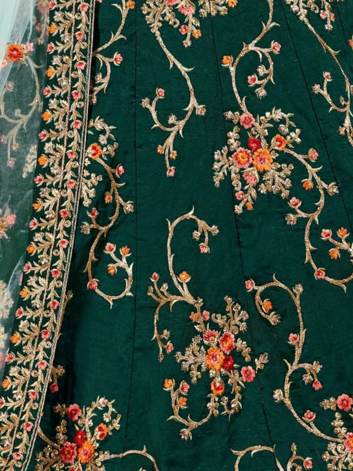 Odette Green Satin Silk Embroidered Semi Stitched Lehenga With Blouse For Women - Image 5