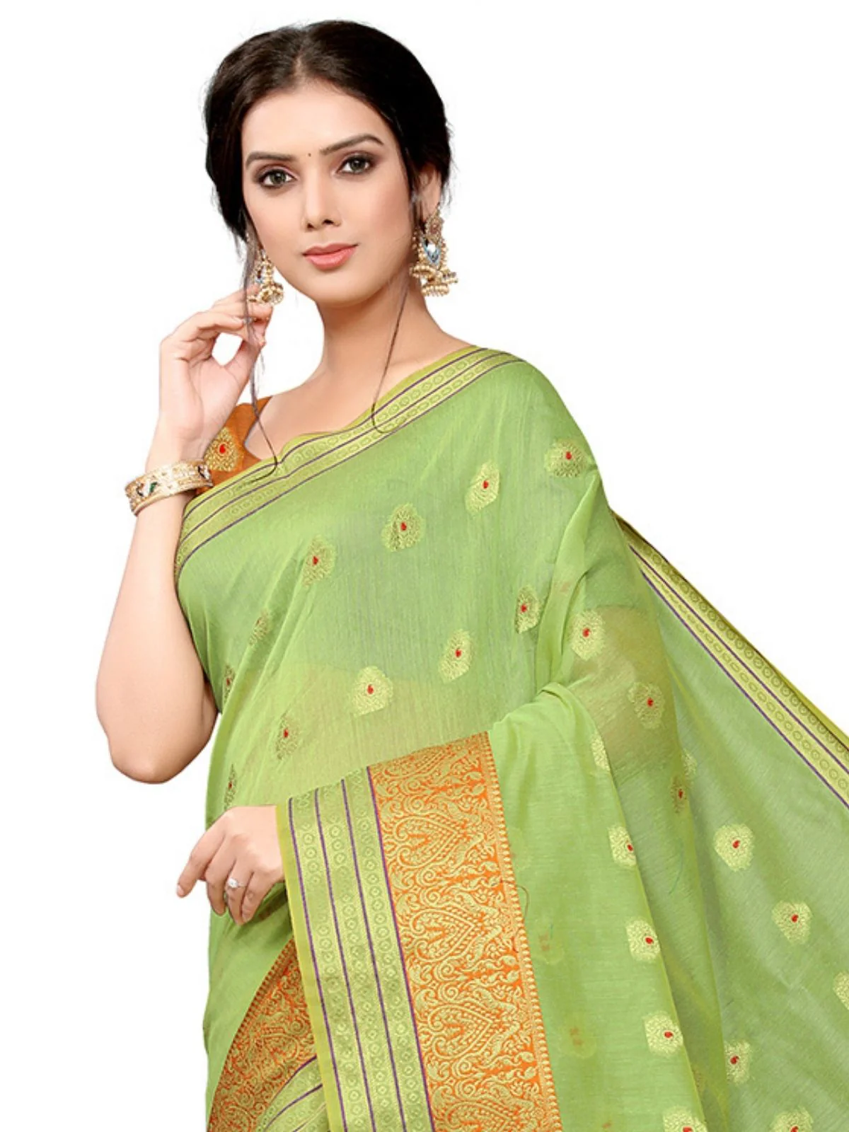 Odette Green Silk Blend Embellished Saree For Women - Image 5