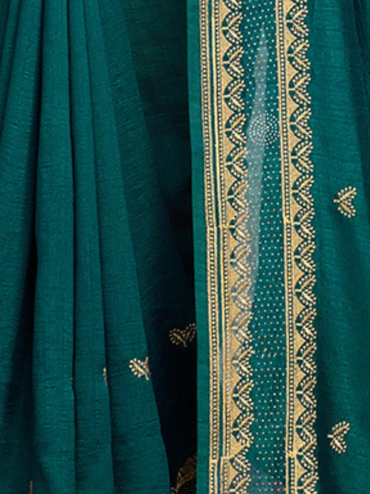 Odette Green Silk Blend Embroidered Saree With Unstitched Blouse For Women - Image 5