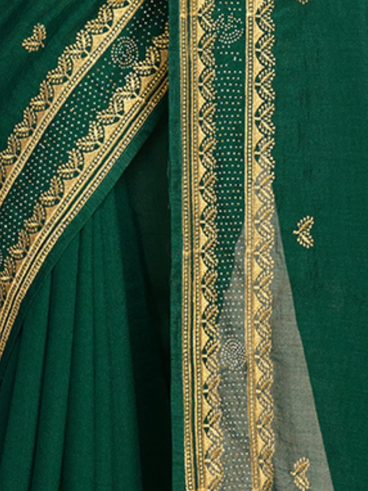 Odette Green Silk Blend Embroidered Saree With Unstitched Blouse For Women - Image 5