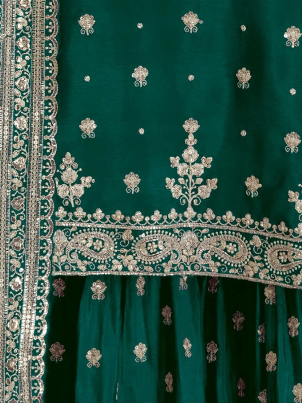 Odette Green Silk Blend Embroidered Semi-Stitched Kurta Set For Women - Image 3