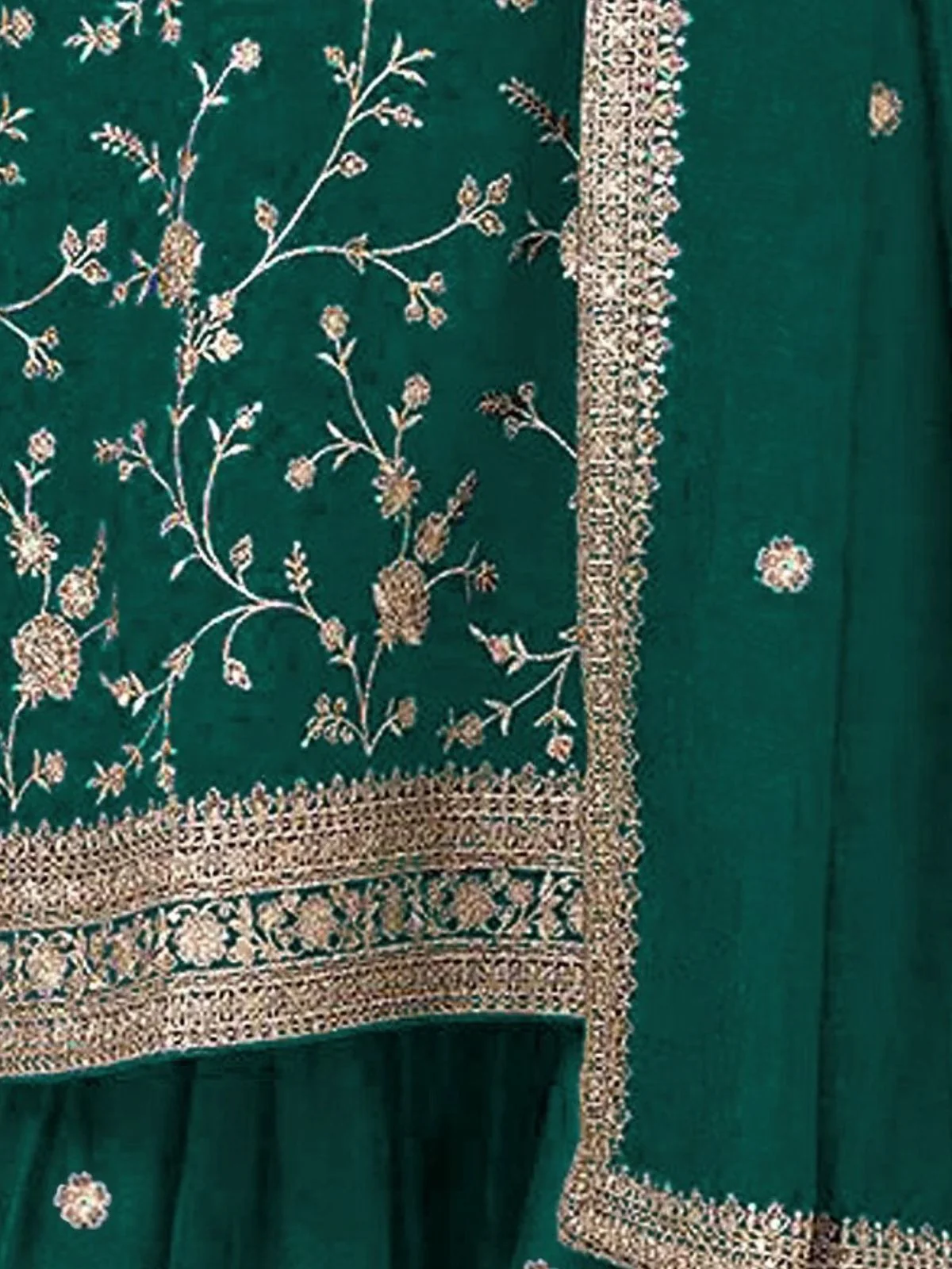 Odette Green Silk Blend Embroidered Semi-Stitched Kurta Set For Women - Image 4