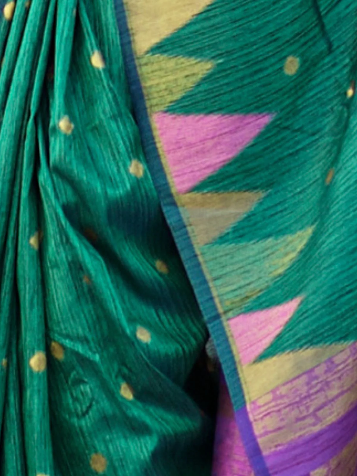 Odette Green Silk Blend Woven Saree With Unstitched Blouse For Women - Image 4