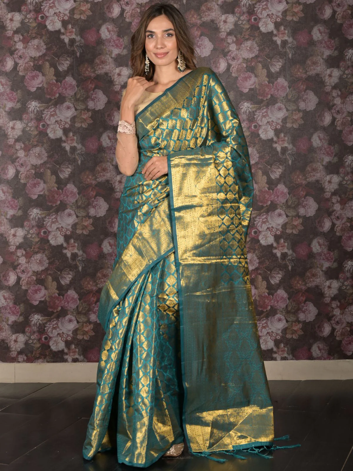 Odette Blue Silk Blend Woven Saree With Unstitched Blouse For Women - Image 2