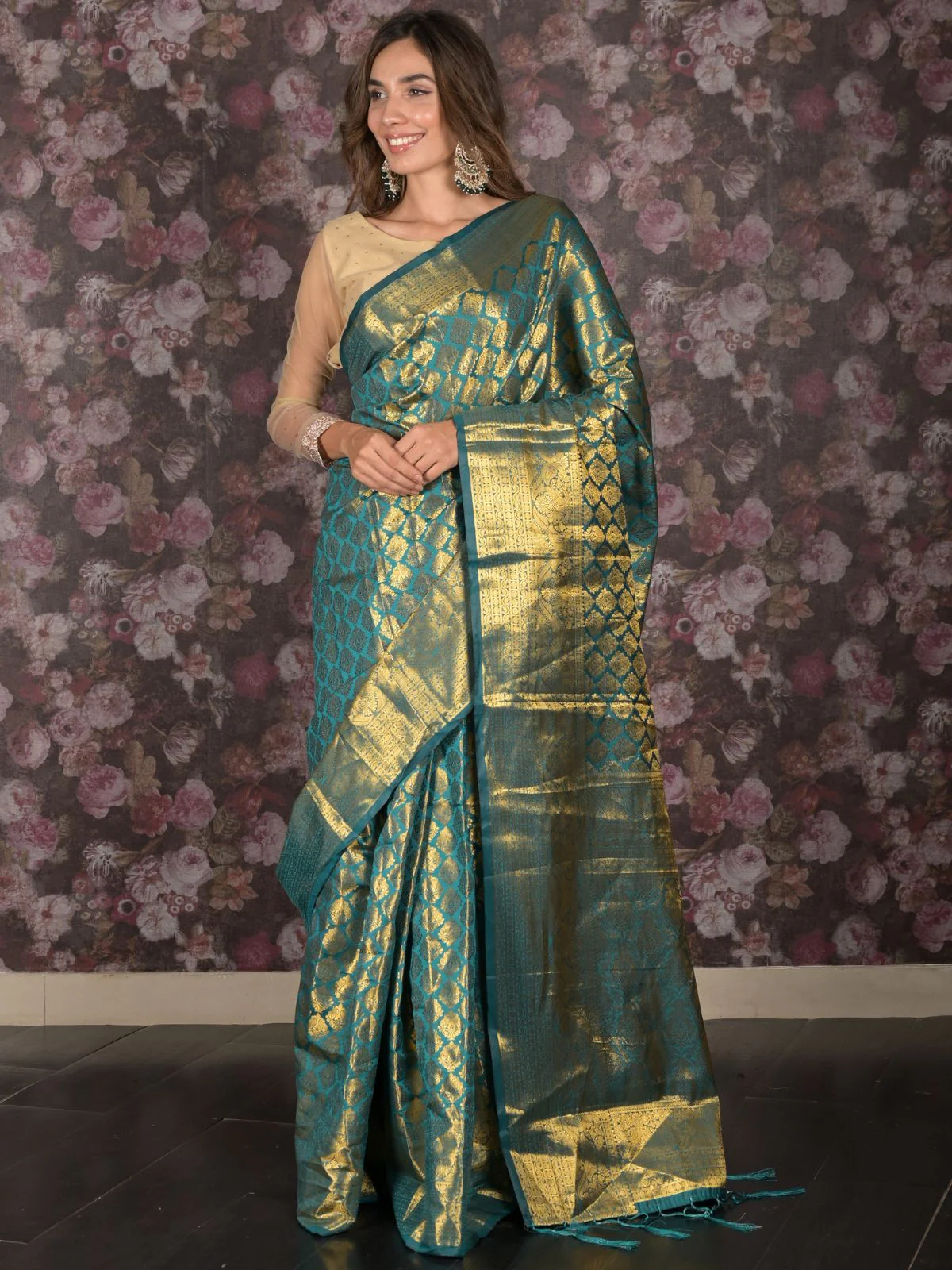 Odette Blue Silk Blend Woven Saree With Unstitched Blouse For Women - Image 3