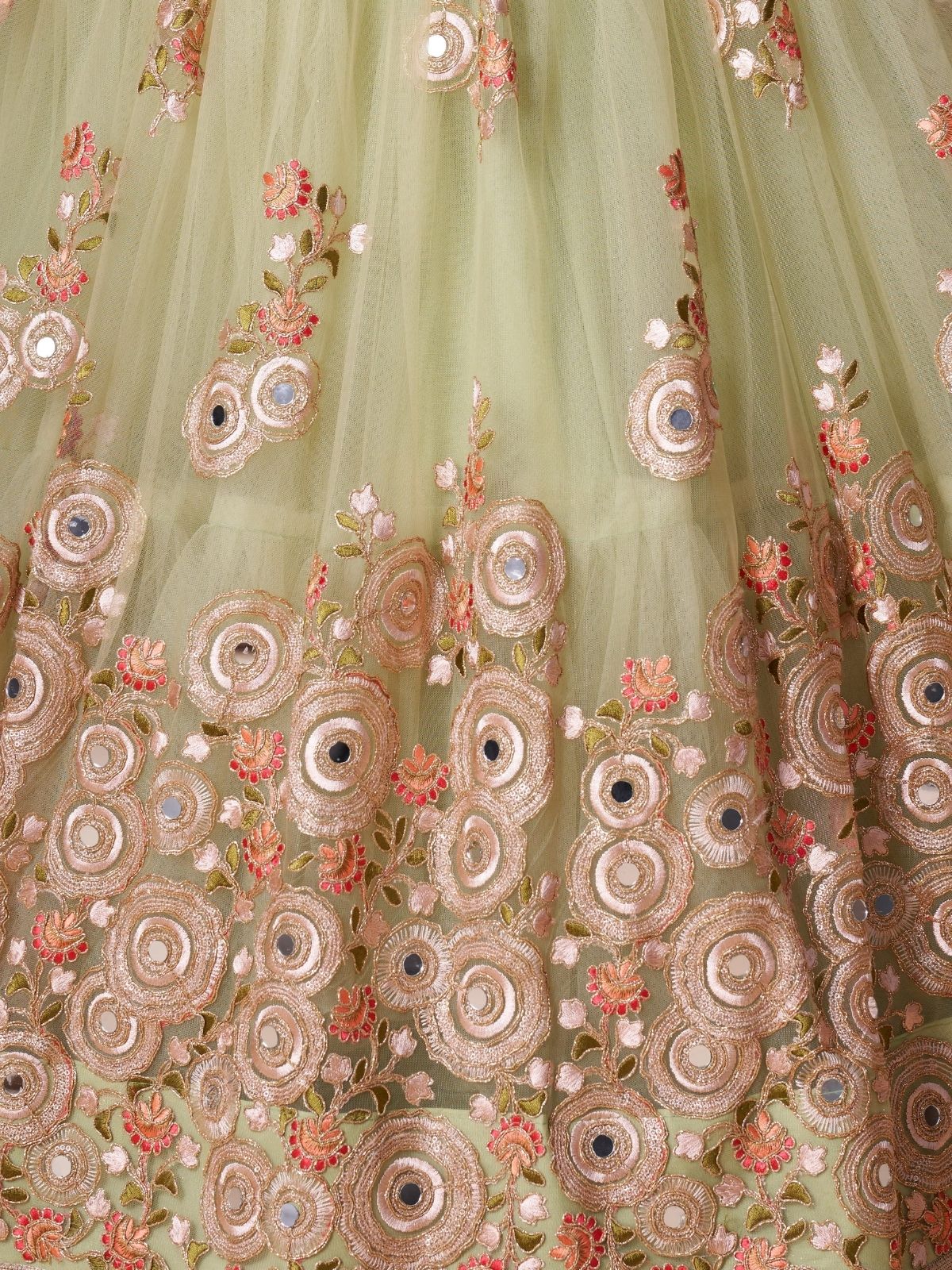 Odette Green Soft Net Embroidered Semi Stitched Lehenga With Blouse For Women - Image 6