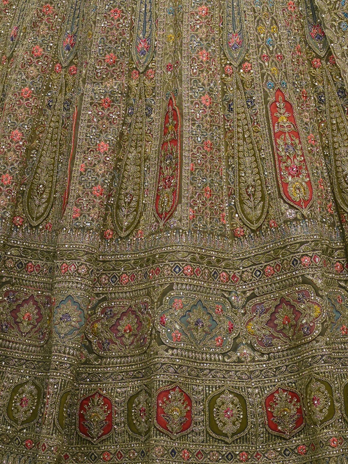 Odette Green Soft Net Embroidered Semi Stitched Lehenga With Unstitched Blouse For Women - Image 6