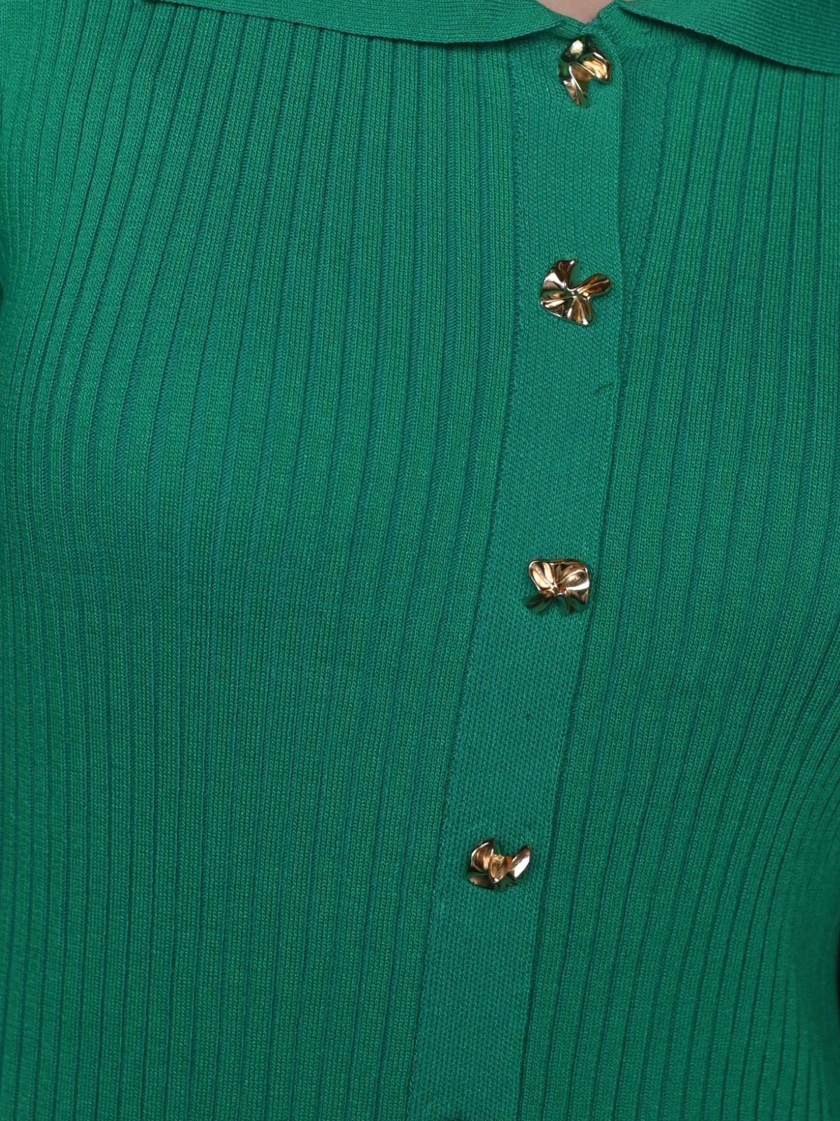 Odette Green Solid Rib With Lycra Dress For Women - Image 6
