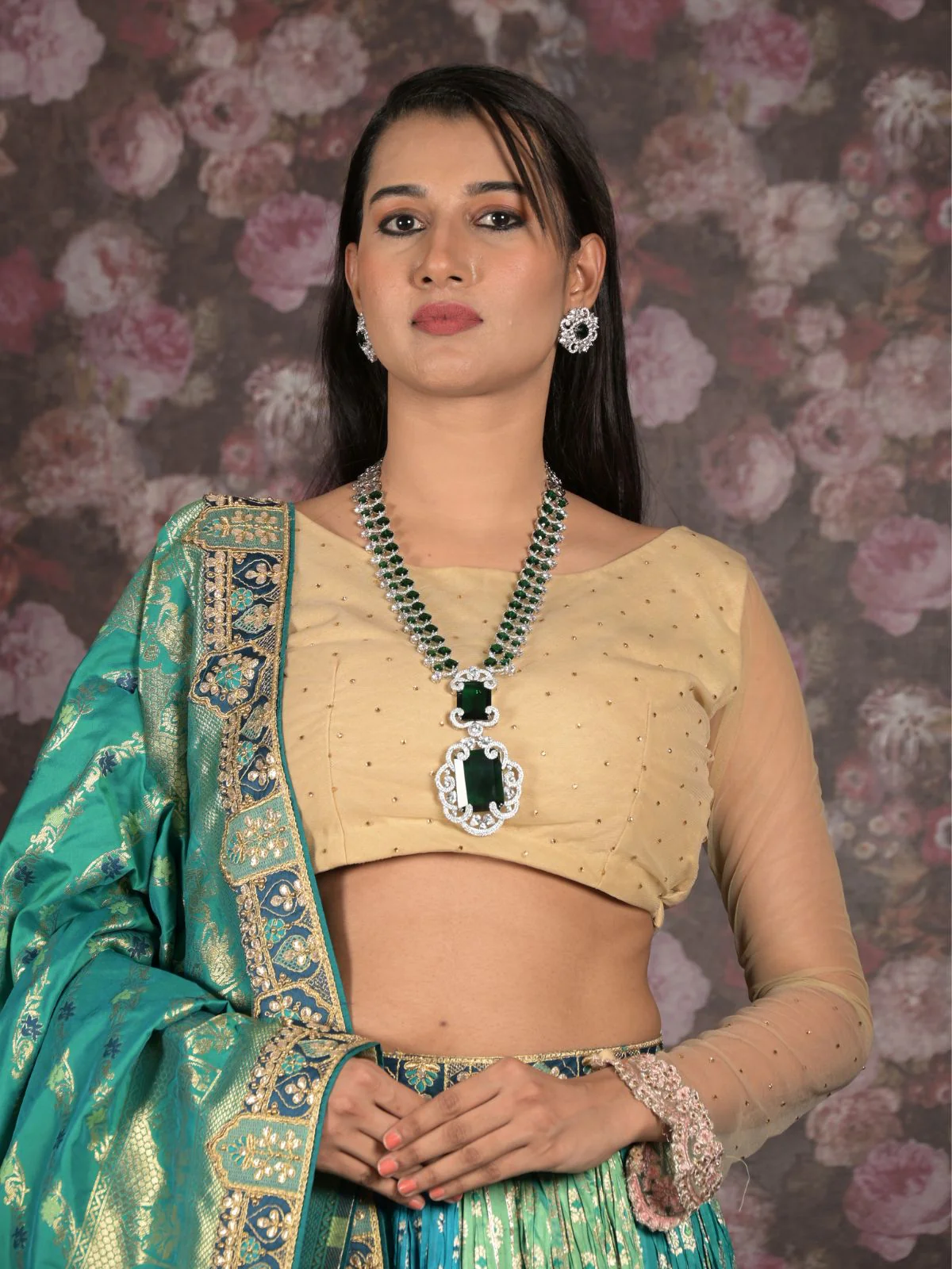Odette Green Stones Long Jewelery Set For Women - Image 2
