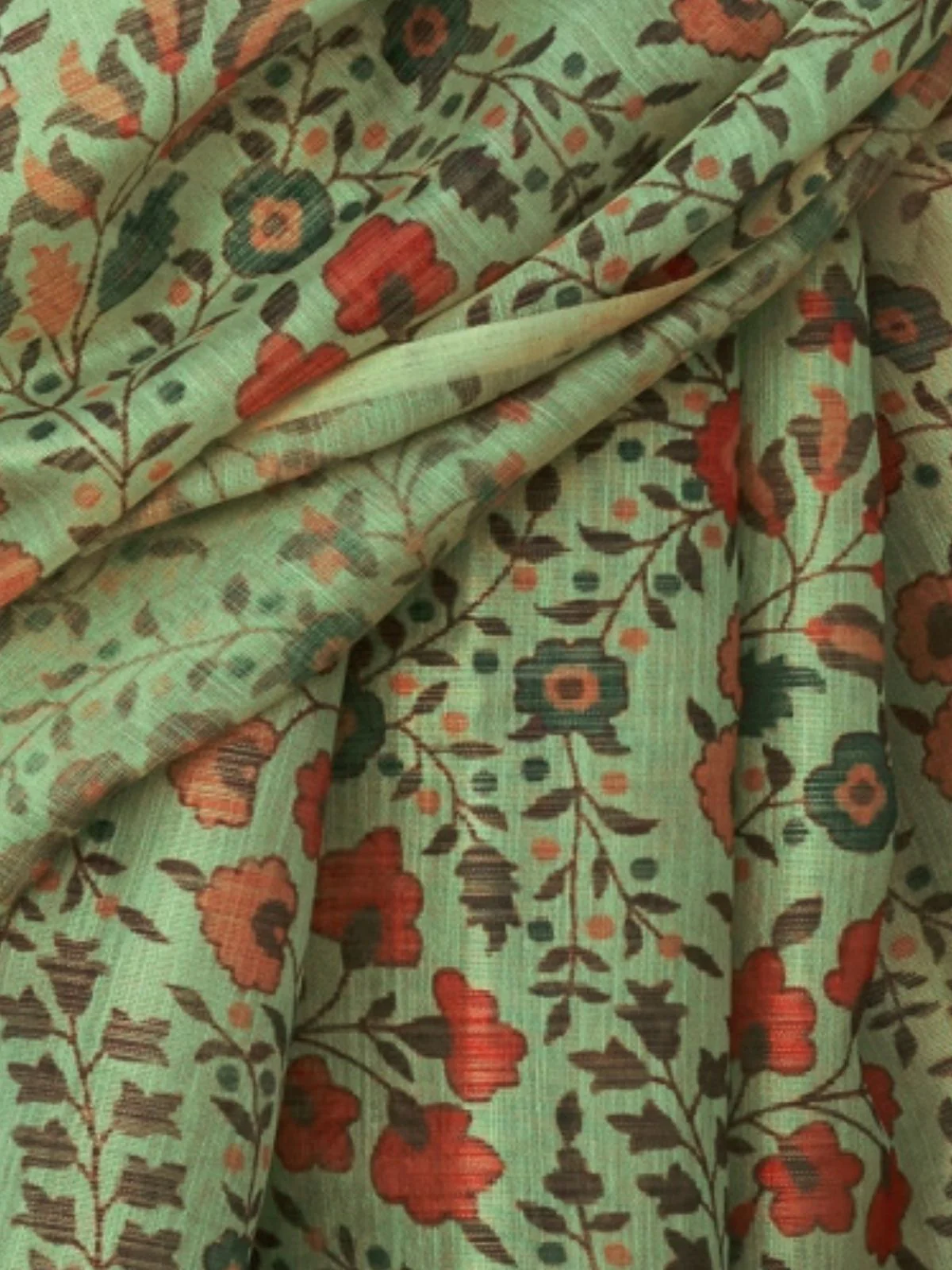Odette Green Tissue Printed Saree With Unstitched Blouse For Women - Image 3