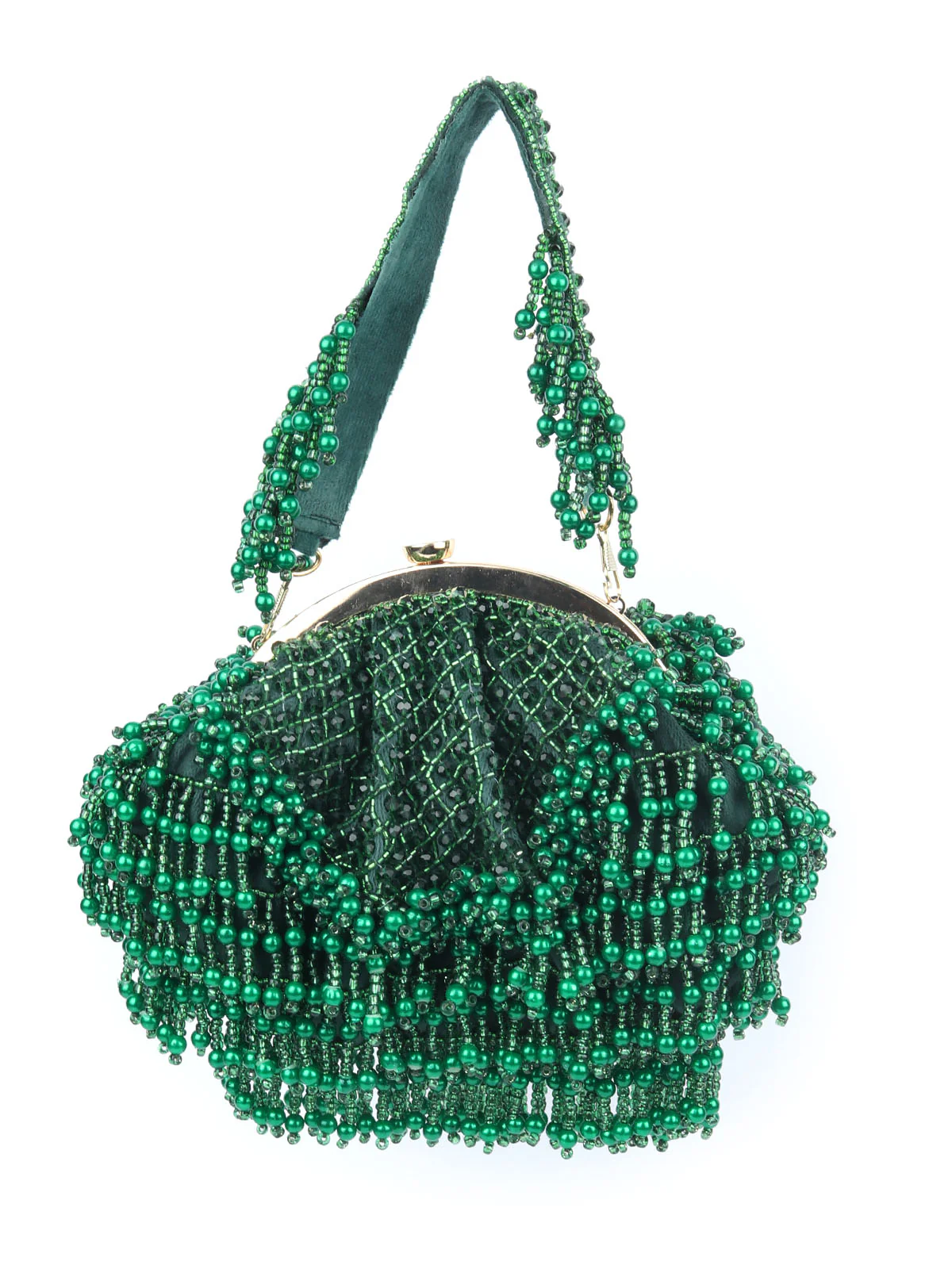 Odette Green Velvet Embellished Hand Bag For Women - Image 3