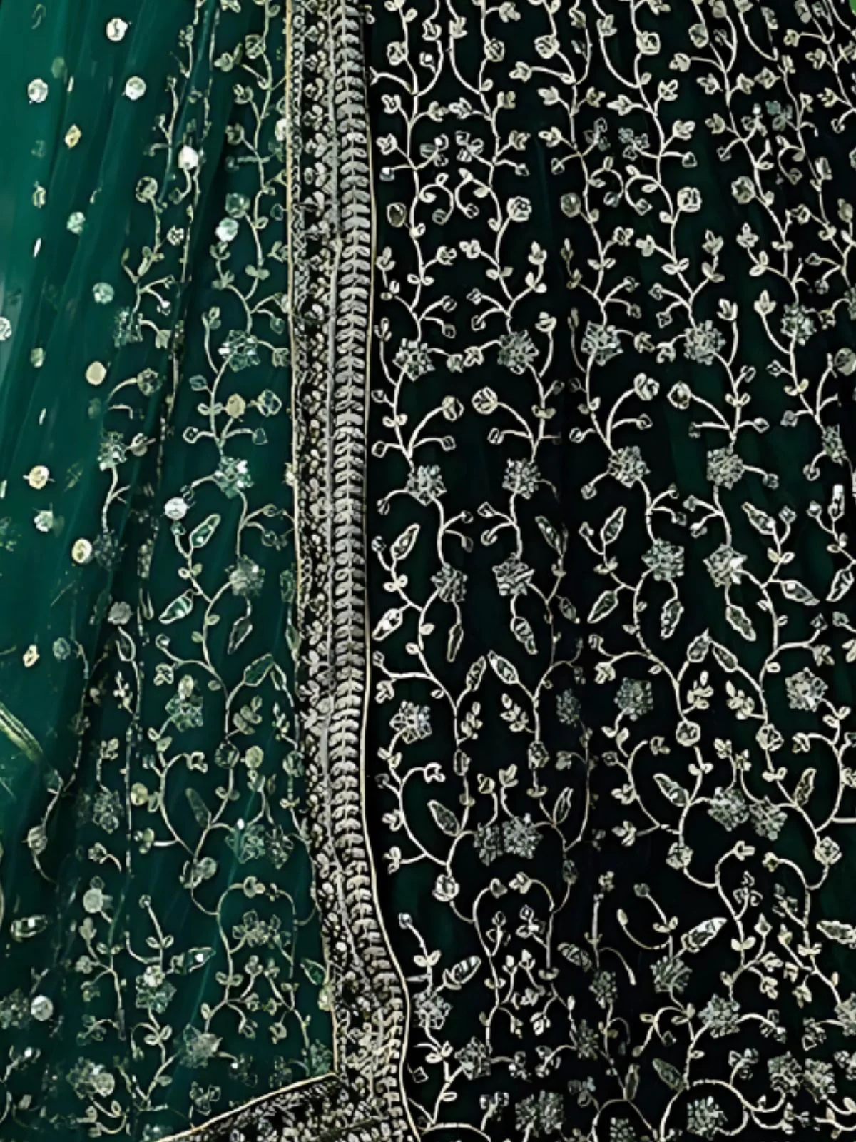 Odette Green Velvet Embroidered Semi-Stitched Lehenga For Women - Image 4