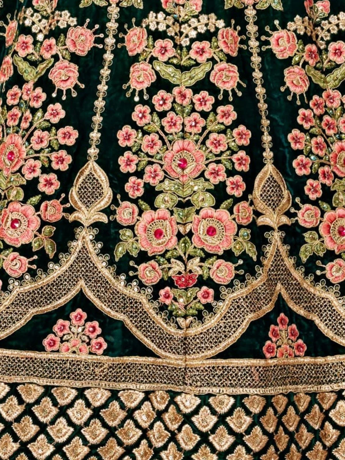 Odette Green Velvet Embroidered Semi Stitched Lehenga With Unstitched Blouse For Women - Image 6