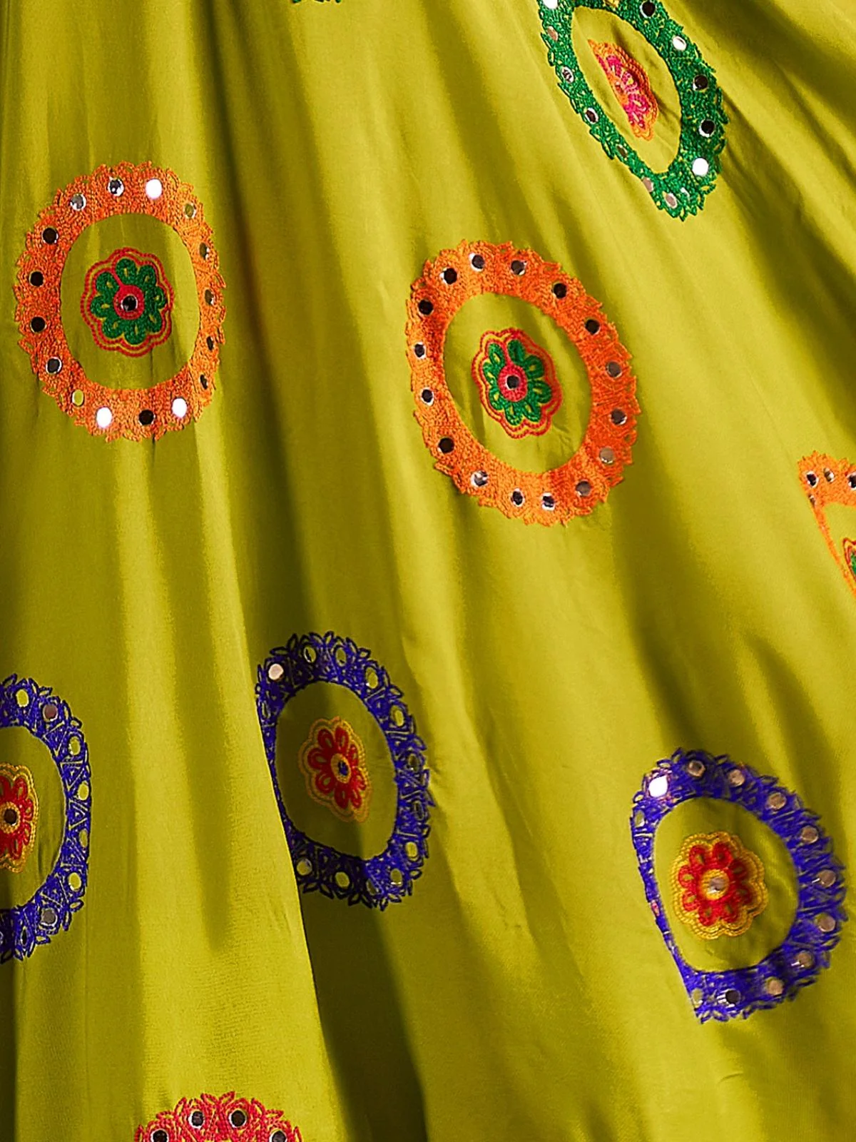 Odette Green Viscose Cotton Embroidered Semi-Stitched lehenga With Stunning Tassels For Women - Image 7