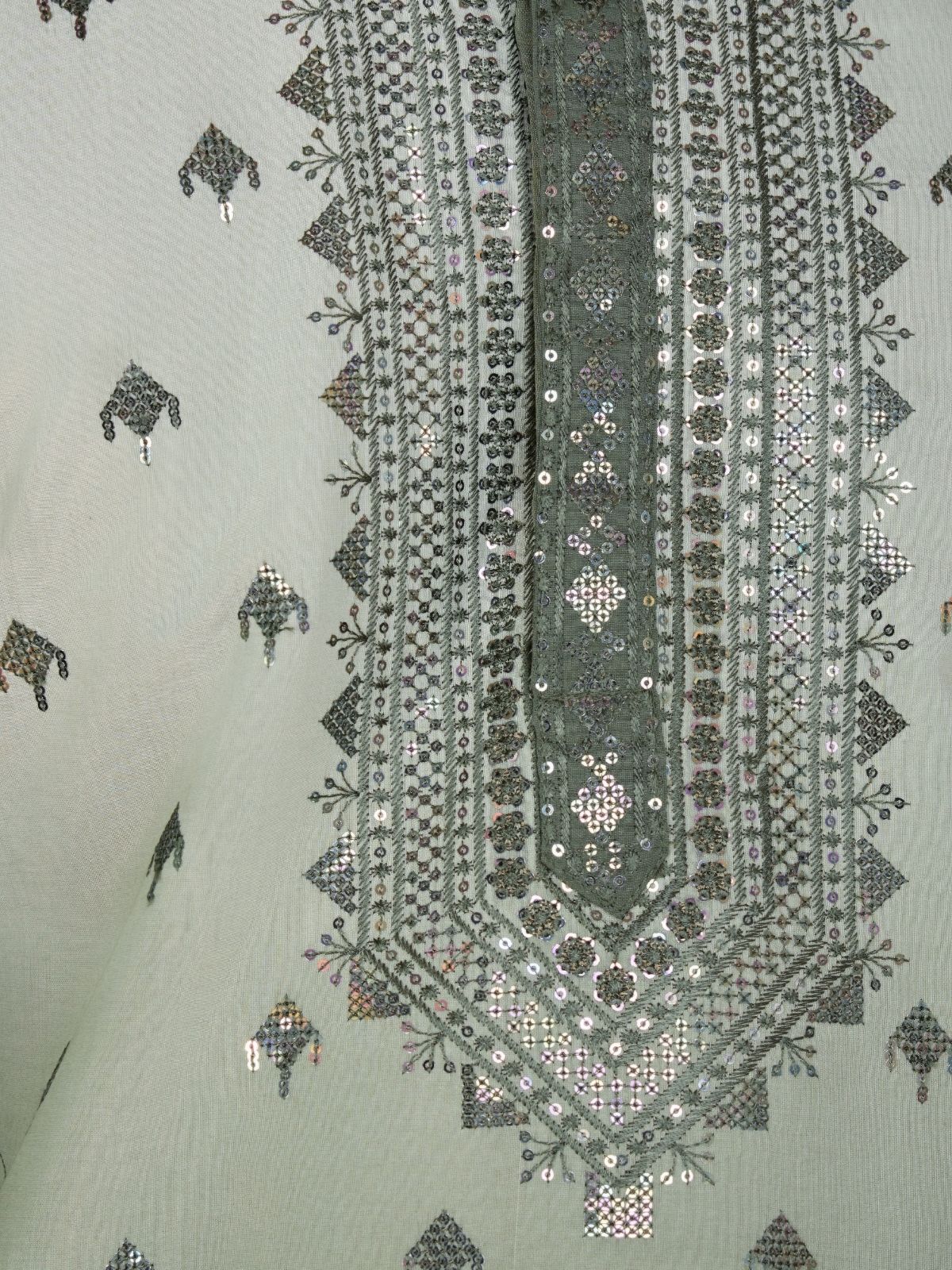 Odette Green Viscose Silk Sequins Stitched Kurta For Men - Image 6