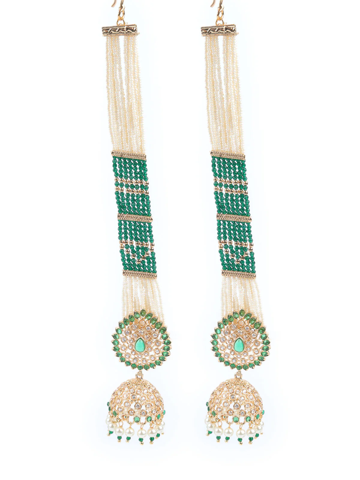 Odette Green & White Embellished Alloy Earrings For Women - Image 3