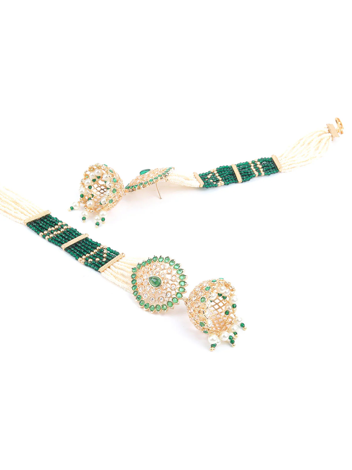 Odette Green & White Embellished Alloy Earrings For Women - Image 5