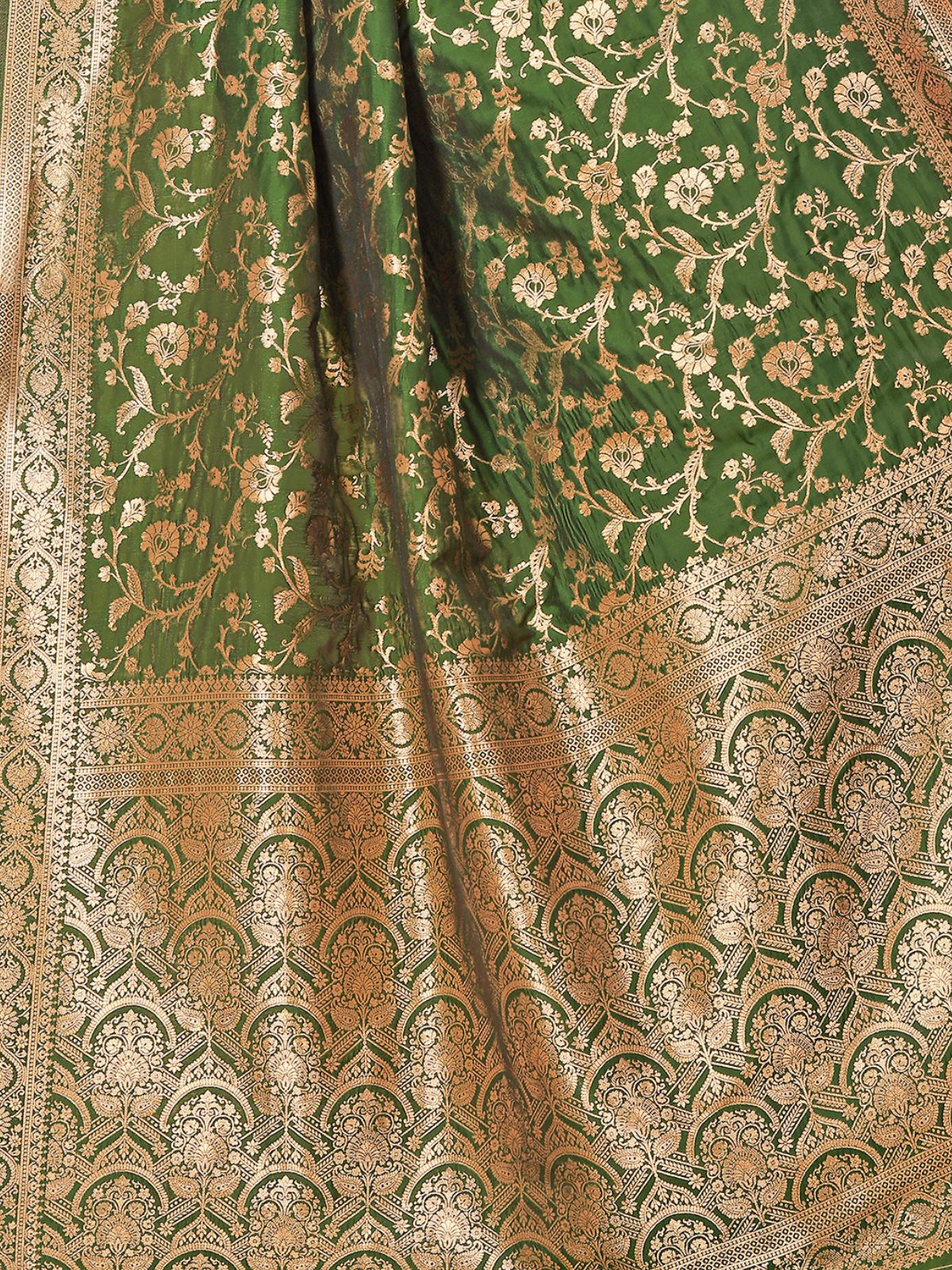 Odette Green Woven Banarasi Silk Saree With unstitched Blouse For Women - Image 6