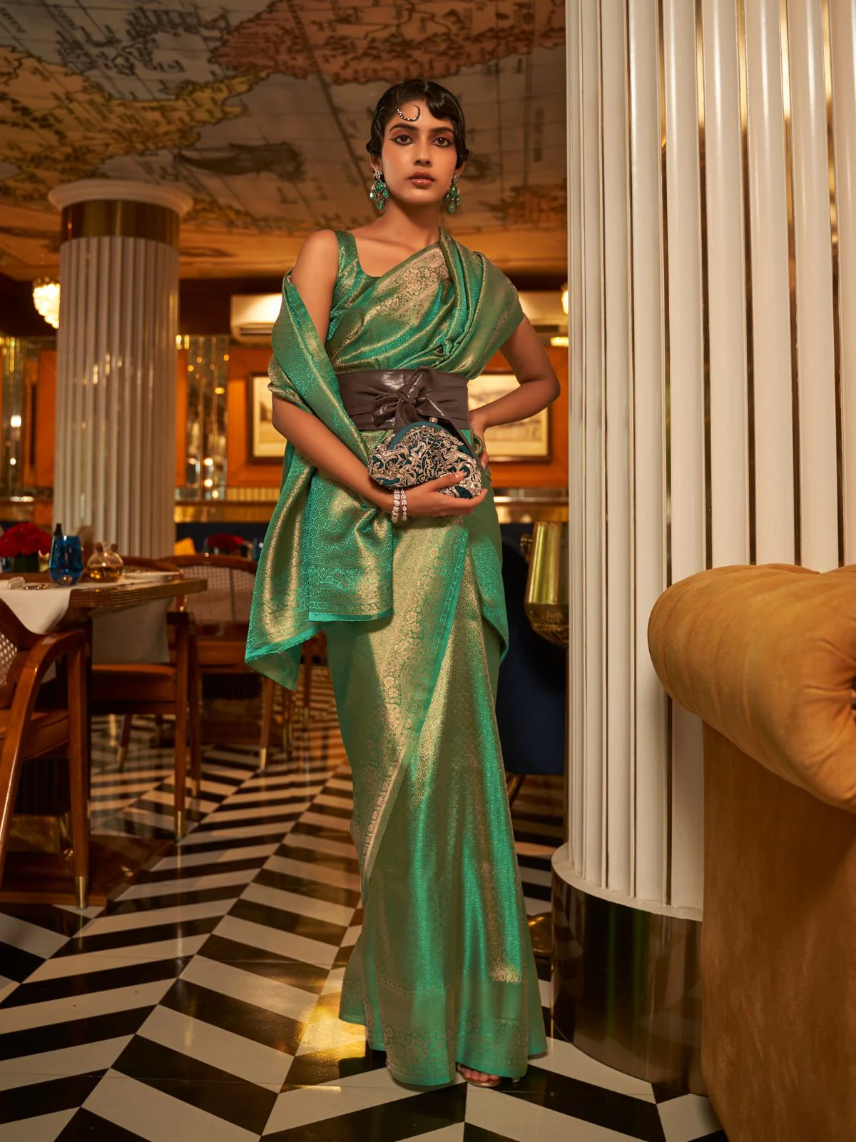 Odette Green Woven Design Silk Blend Saree With Unstitched Blouse For Women - Image 2
