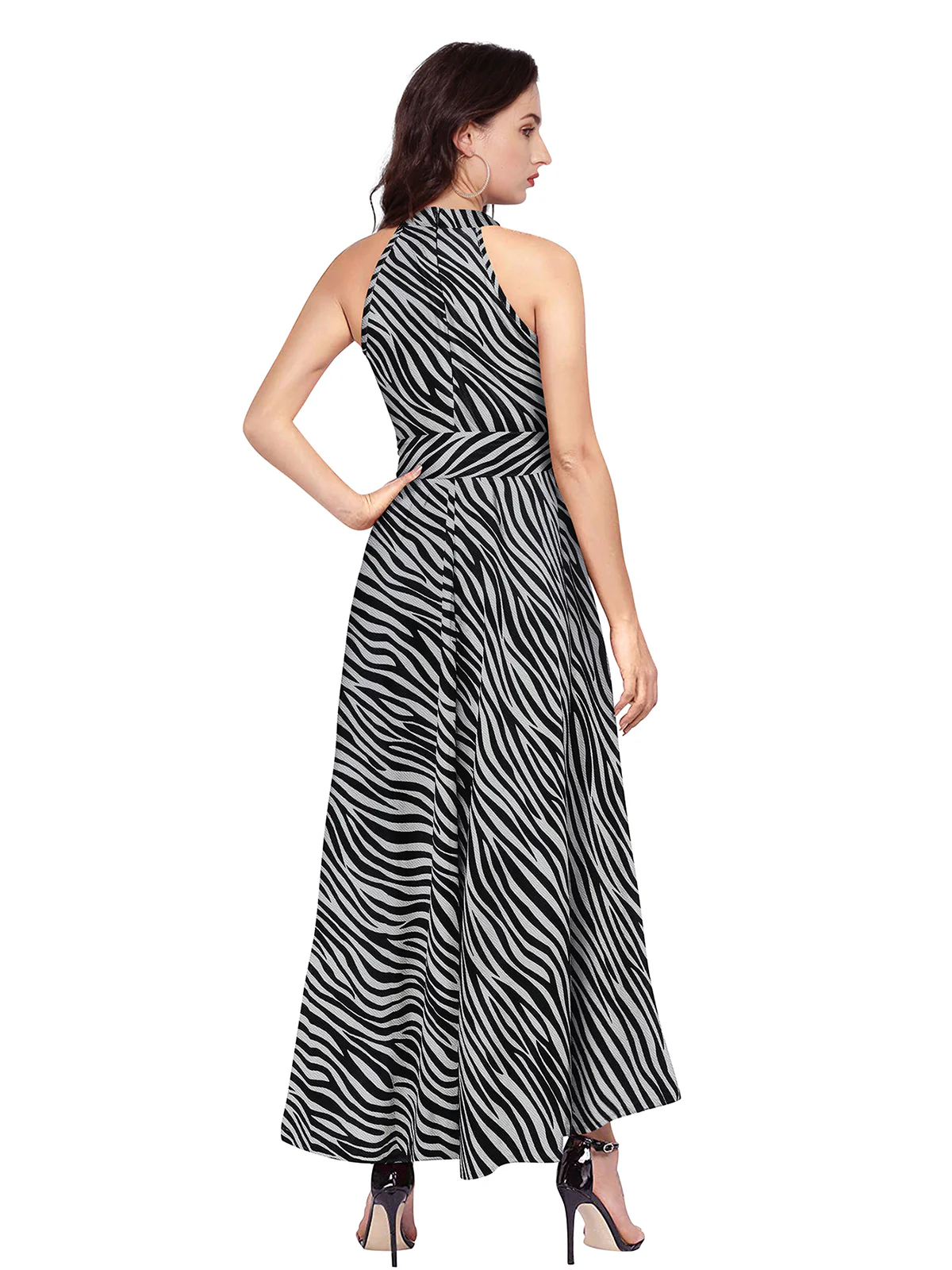 Odette Grey and Black Polyester Asymmetric A-line Printed Dress For Women - Image 4