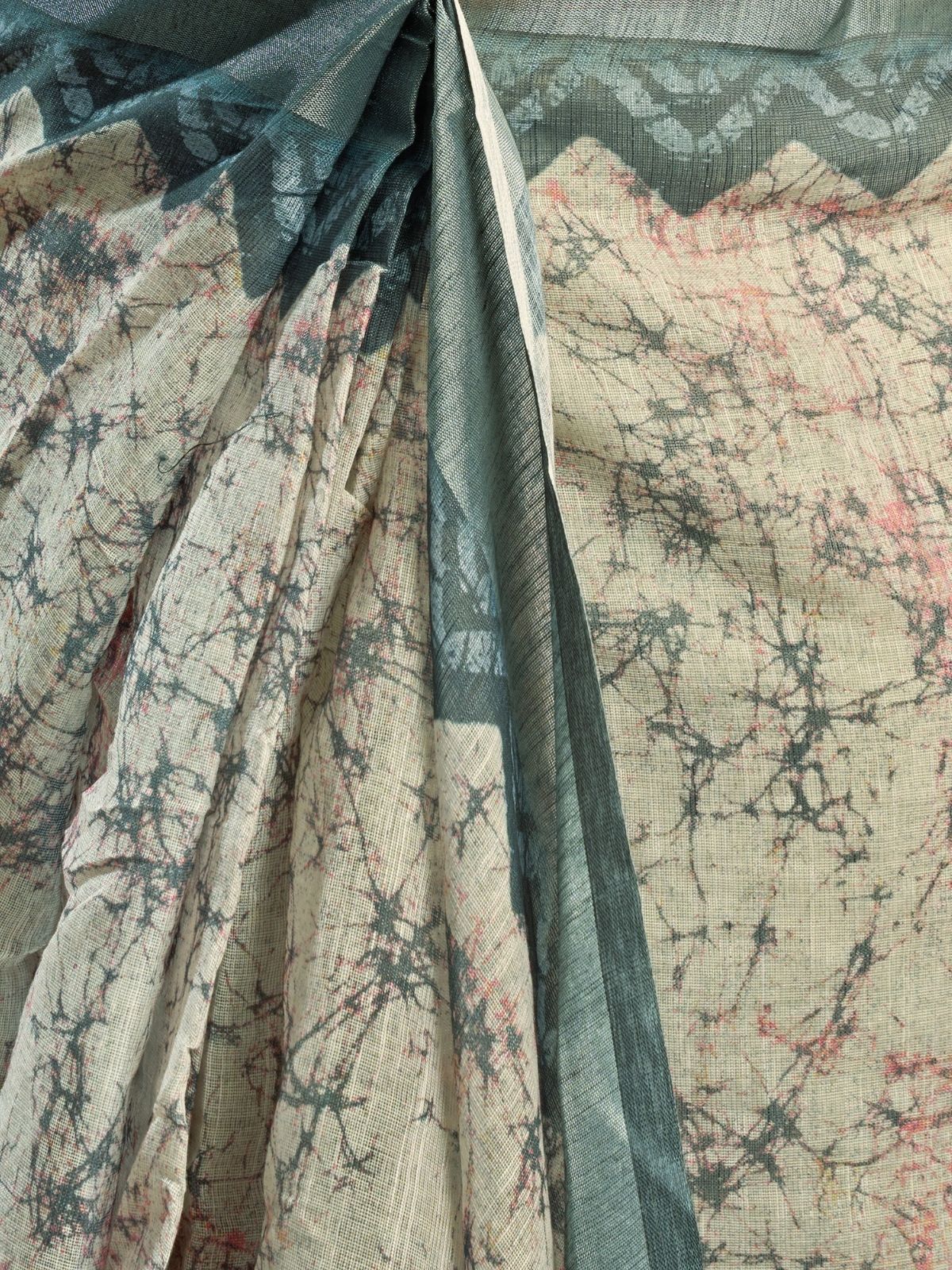 Odette Grey And OffWhite Cotton Linen Zari Work Saree For Women - Image 6