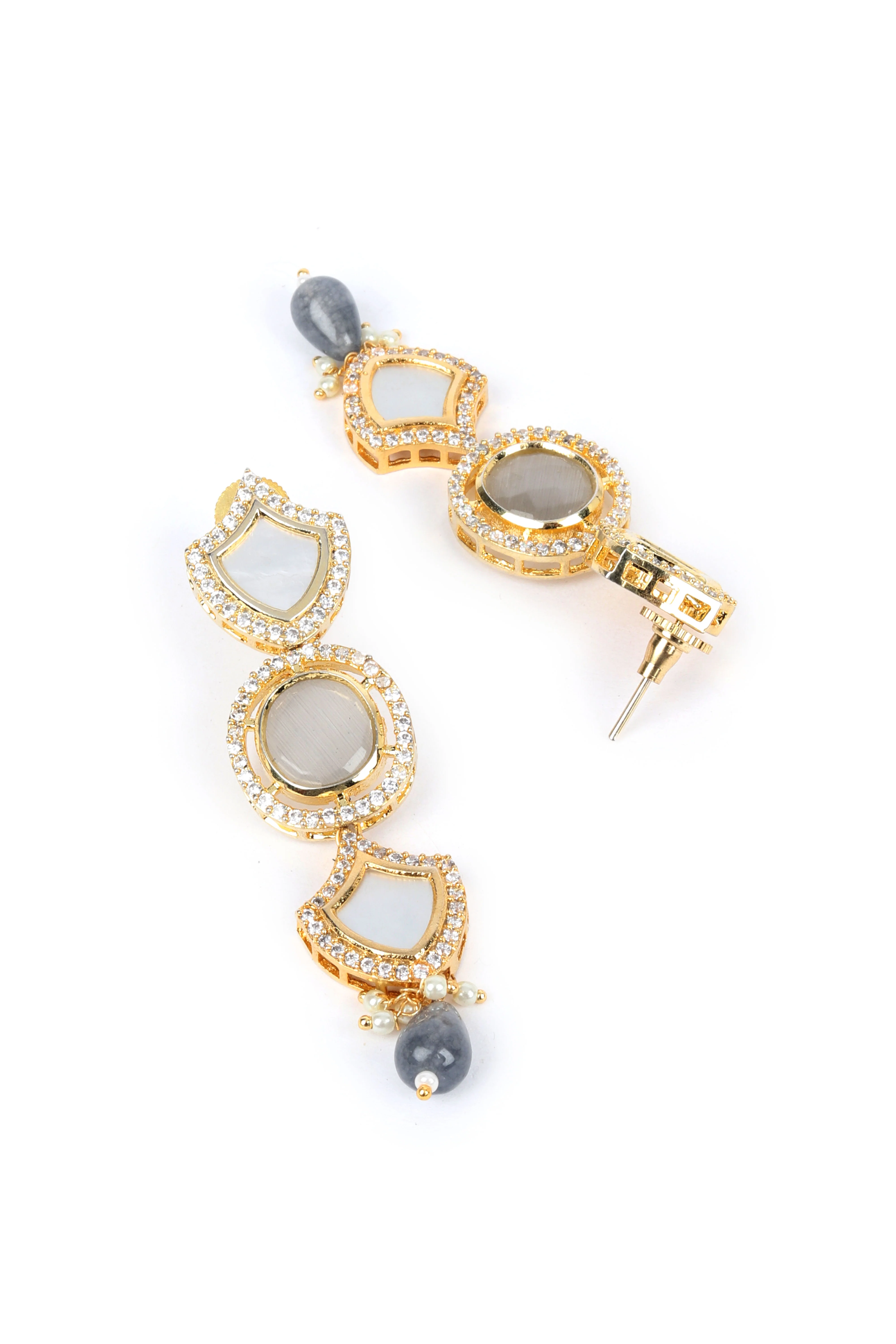 Odette Grey And White Faux Pearl Long Neckpiece Set For Women - Image 5