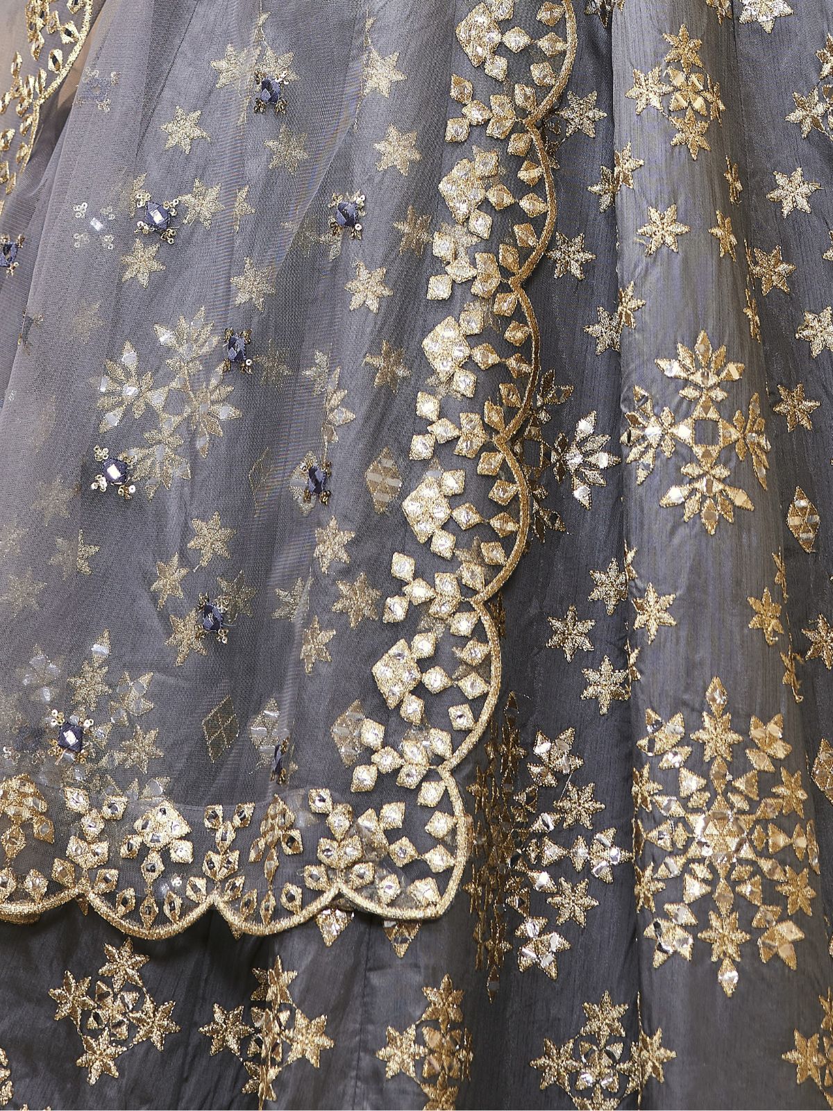 Odette Grey Art Silk Embroidered Semi Stitched Lehenga With Unstitched Blouse For Women - Image 5