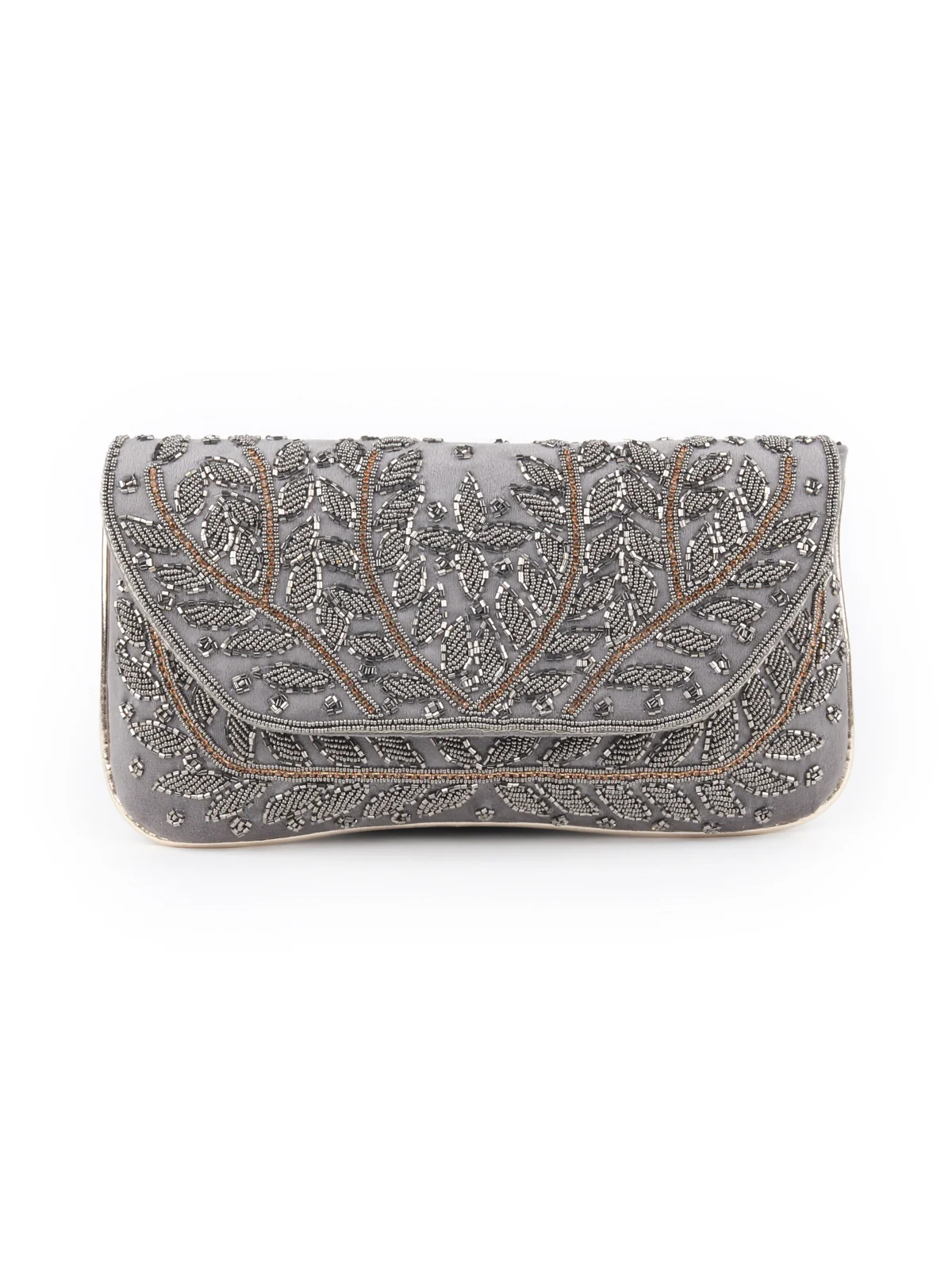 Odette Grey Beads Embroidered Clutch for Women - Image 3