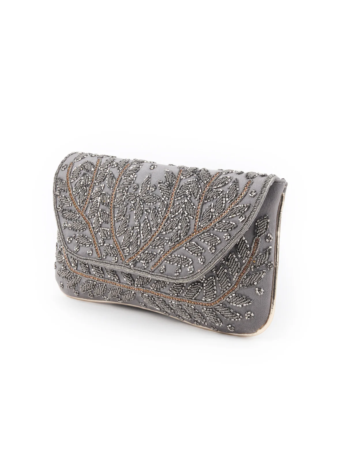 Odette Grey Beads Embroidered Clutch for Women - Image 4