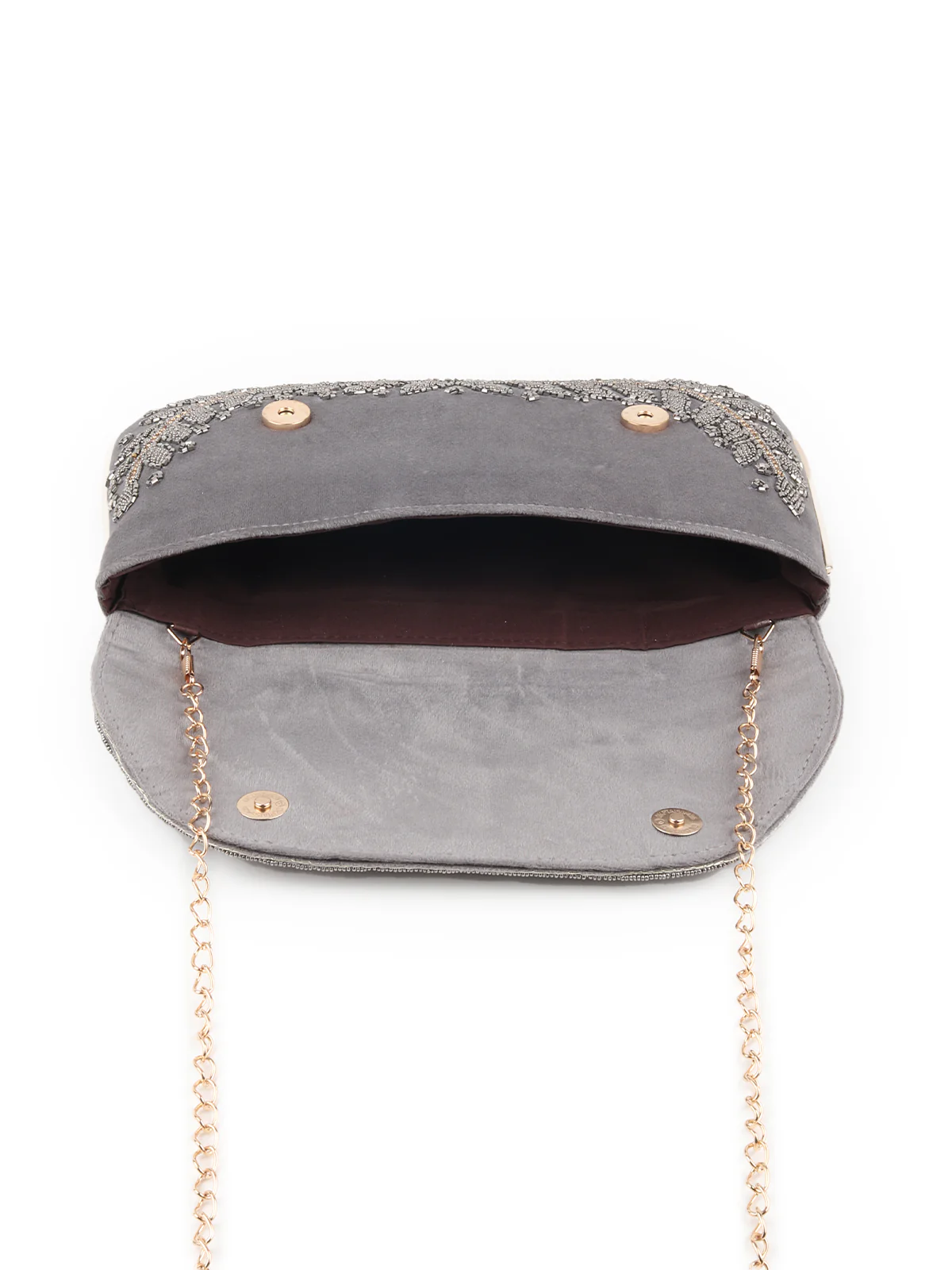 Odette Grey Beads Embroidered Clutch for Women - Image 6