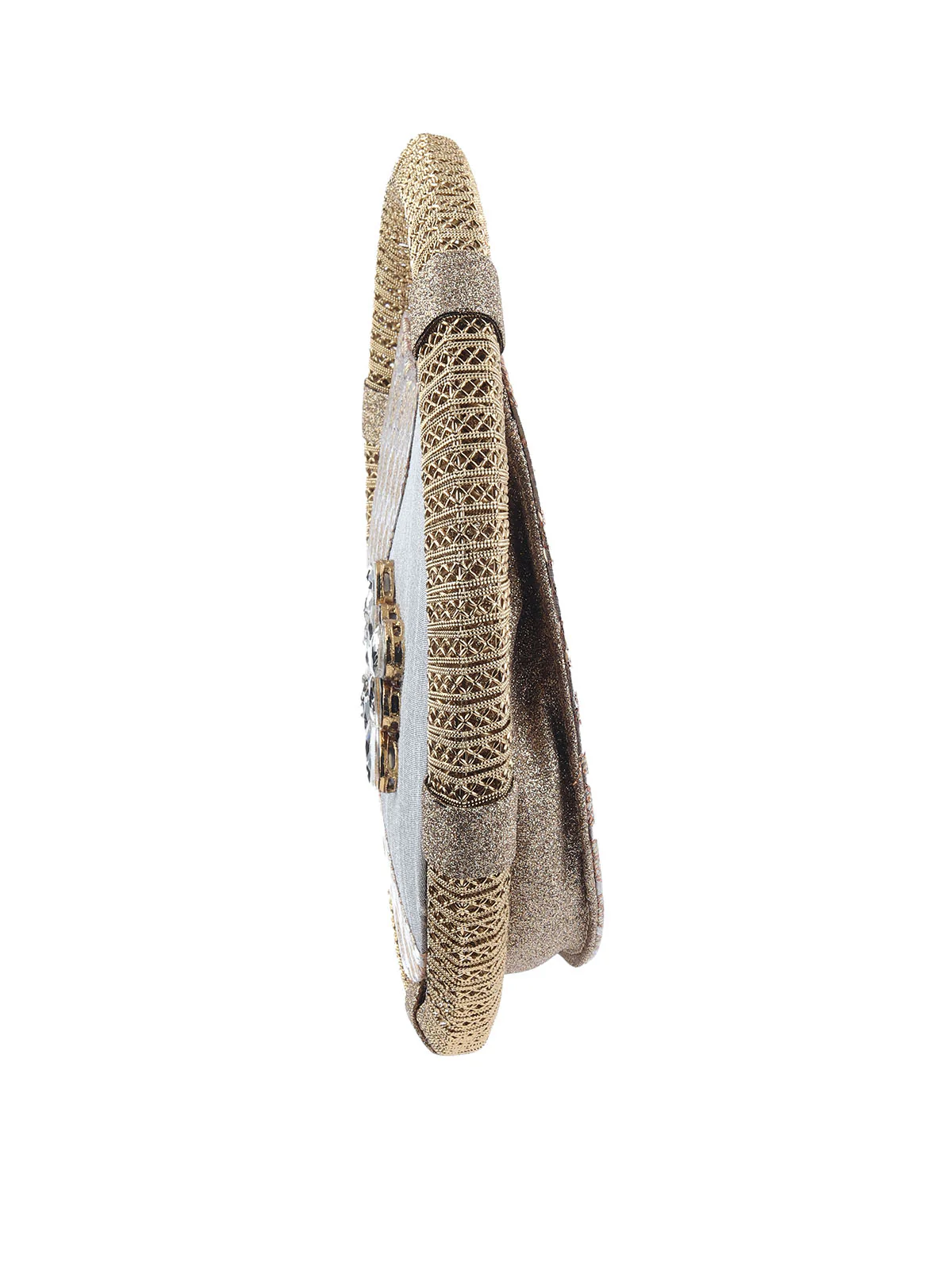 Odette Grey Chanderi Embellished Moon Bag For Women - Image 4
