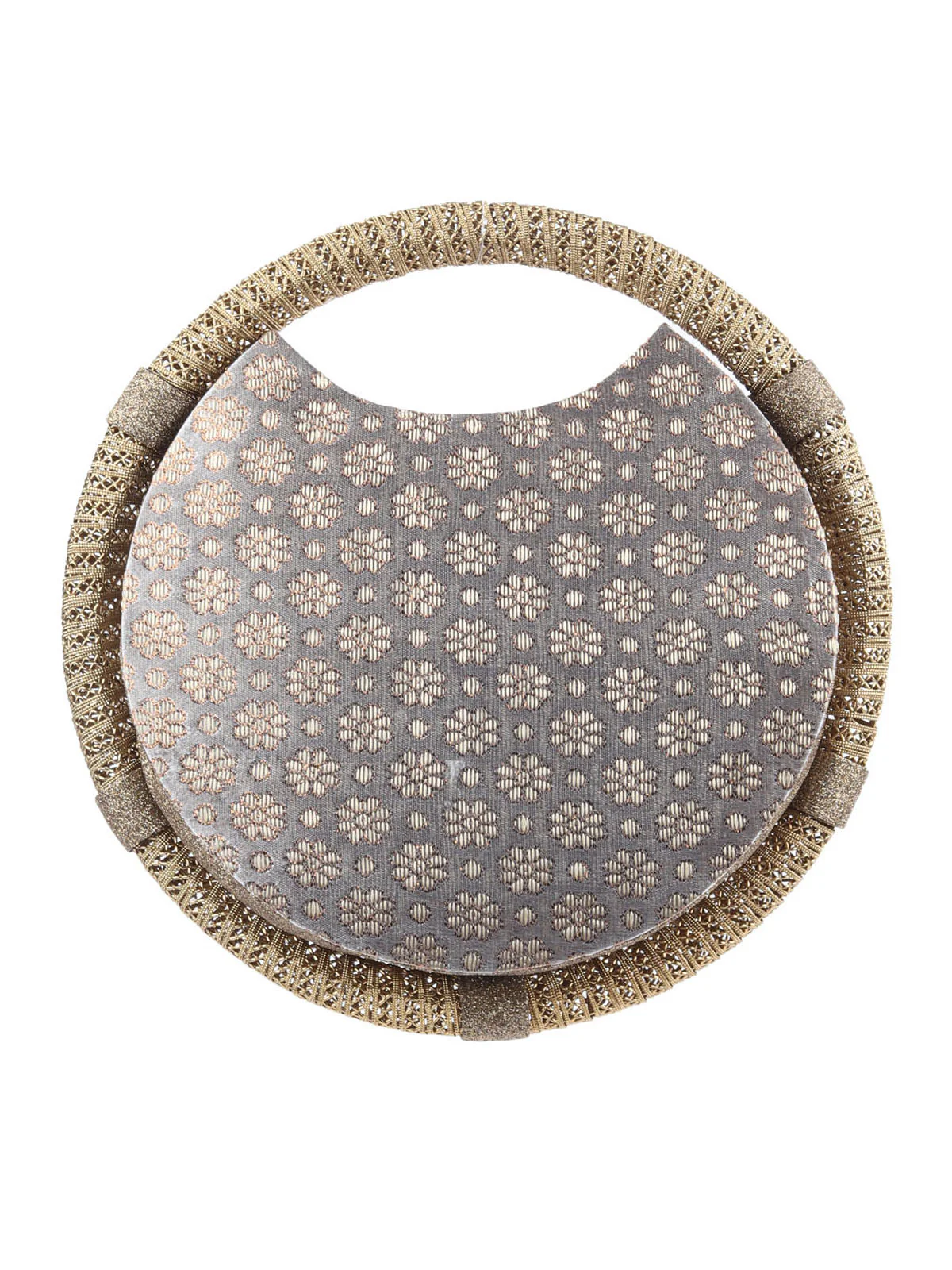 Odette Grey Chanderi Embellished Moon Bag For Women - Image 5