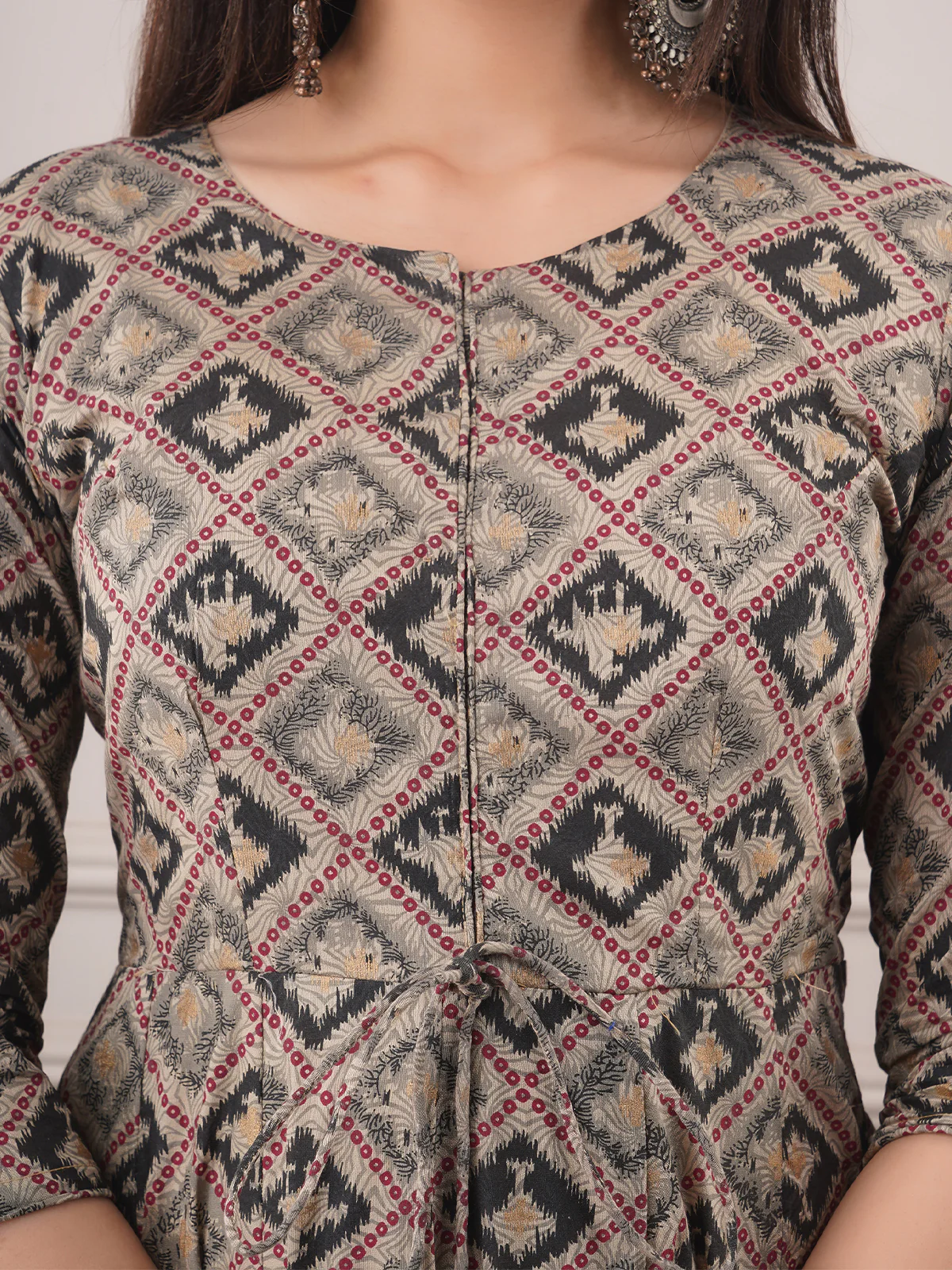 Odette Grey Chanderi Printed Stitched Gown for Women - Image 5