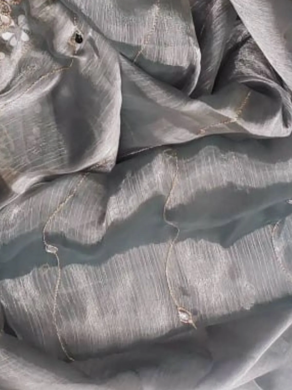 Odette Grey Chiffon Embroidered Saree For Women - Image 3