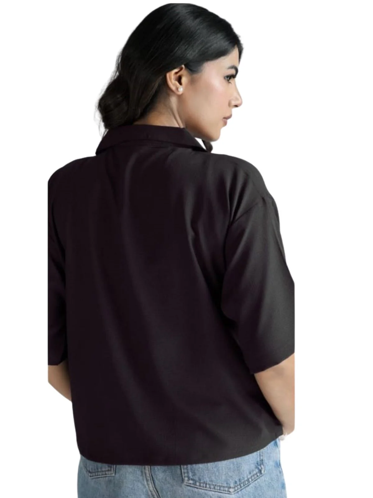 Odette Grey Cotton Blend Solid Shirt For Women - Image 3